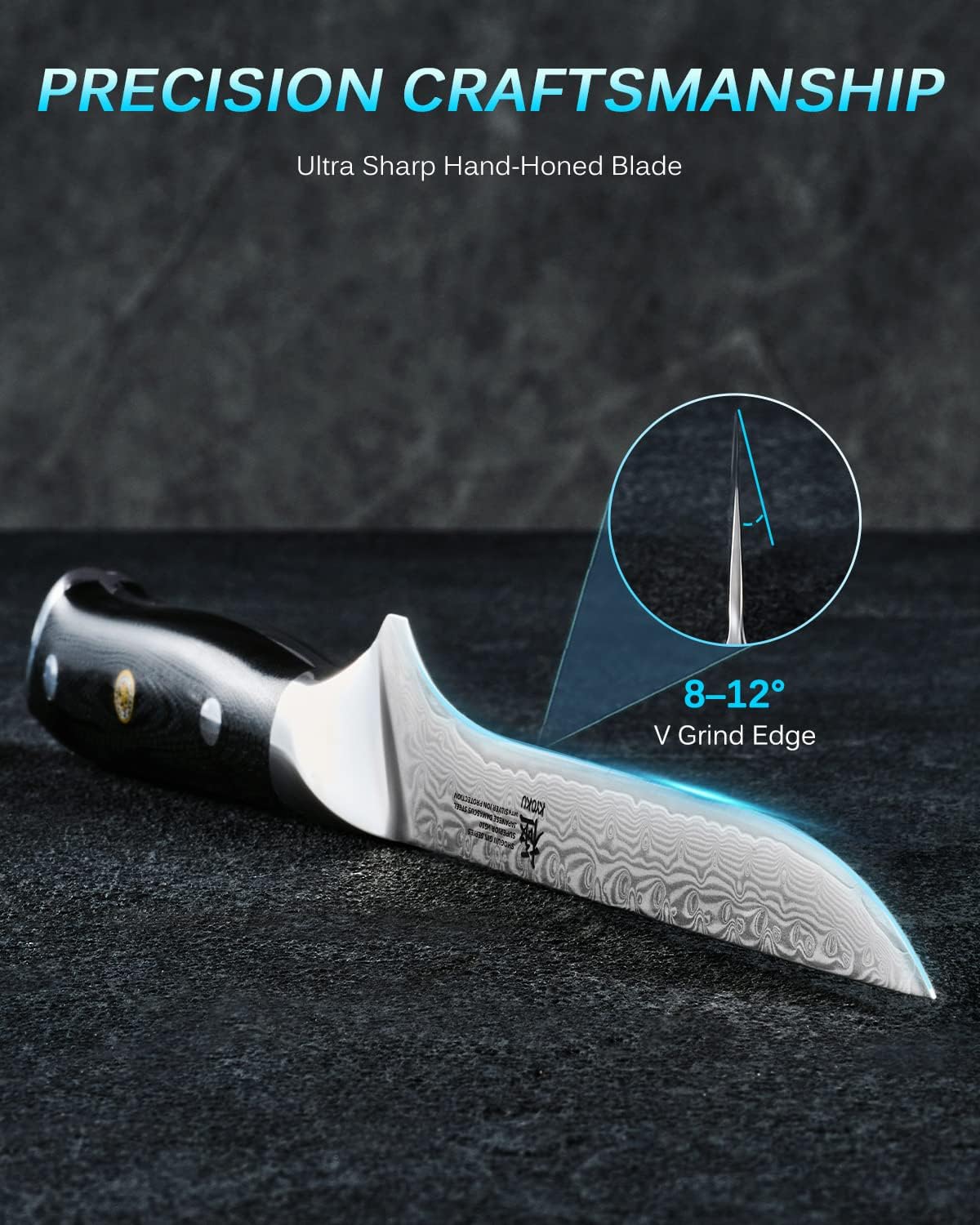KYOKU Gin Series Boning Knife, 7" Butcher Knife, Japanese VG10 Damascus Stainless Steel Kitchen Knife with Silver Ion Blade G10 Handle Mosaic Pin, Multipurpose Fillet Knife for Meat Fish & More