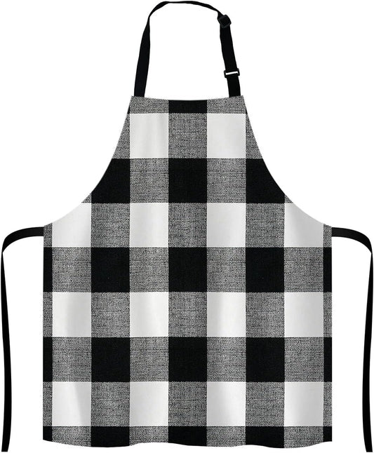 Black and White Buffalo Plaids Bib Apron with Adjustable Neck for Men Women,Suitable for Home Kitchen Cooking Waitress Chef Grill Bistro Baking BBQ Cobbler Apron