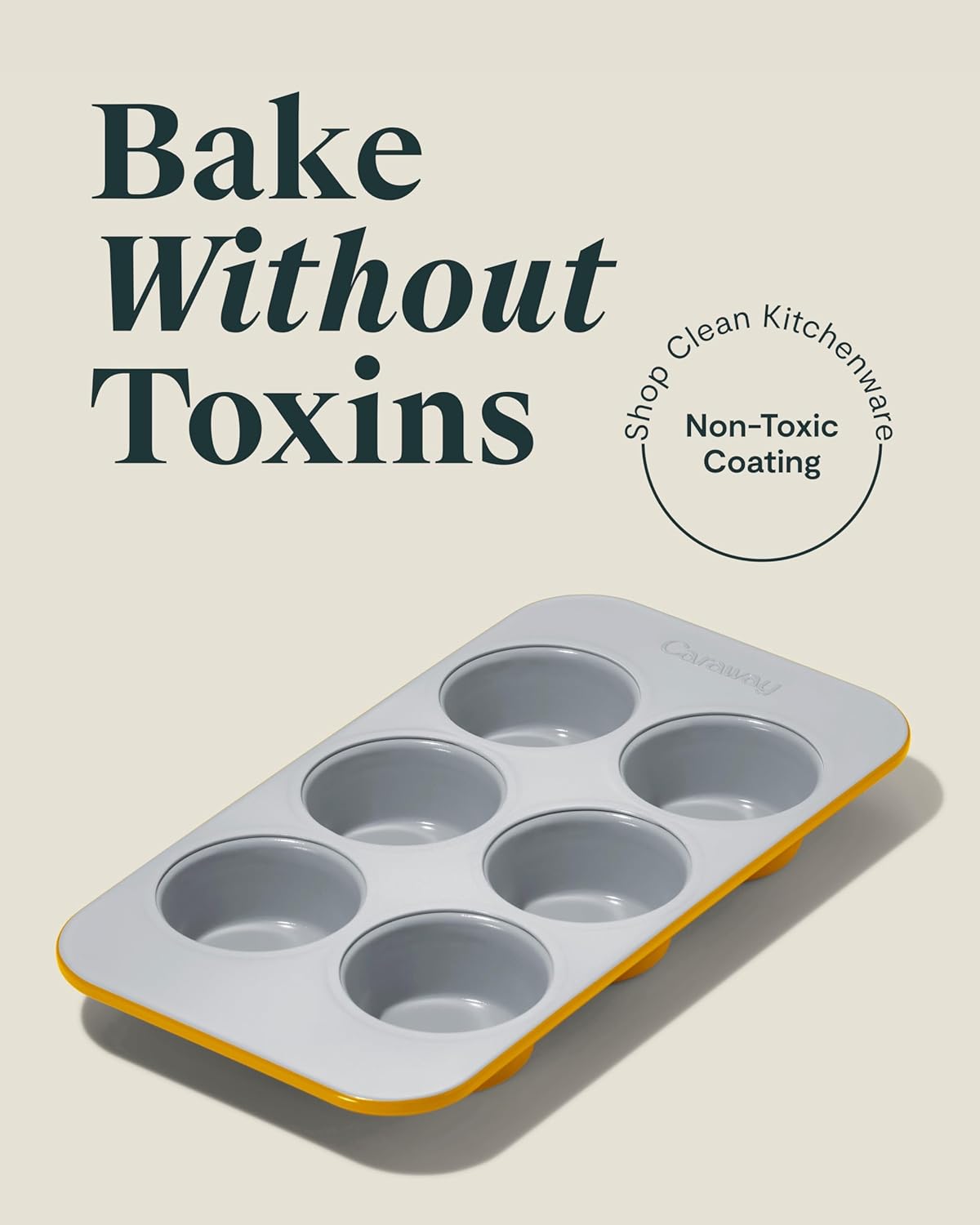 Caraway Nonstick Ceramic 6 Cup Muffin Pan Duo – Non-Toxic, PTFE & PFOA Free – Oven Safe – Aluminized Steel Core – Small Muffin Pan for Baking Cupcakes, Muffins & More - Marigold