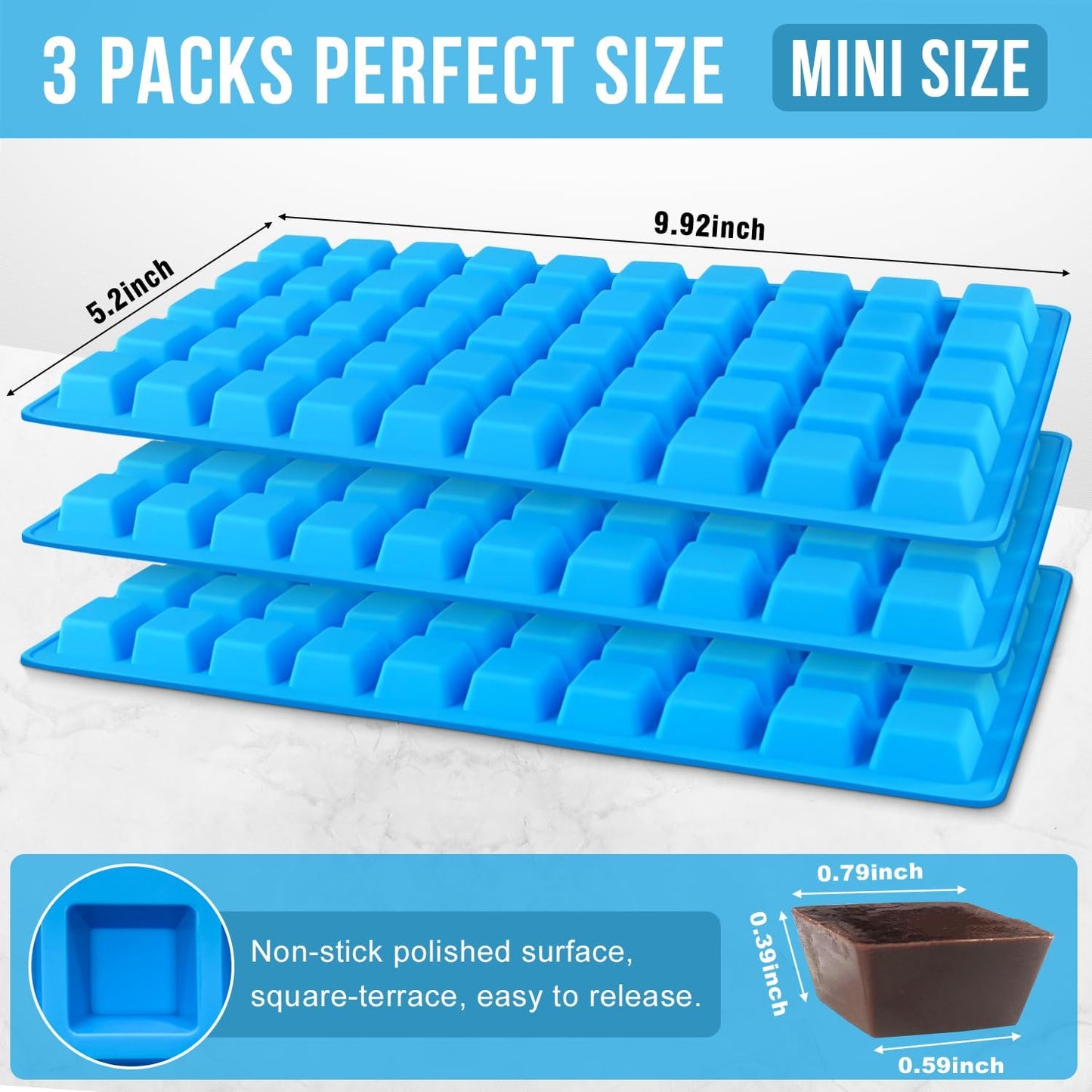 Mini Square-Terrace Silicone Chocolate Molds 50 Cavities - Walfos Non Stick Silicone Candy Molds, Silicone Molds for Chocolate, Candy, Gummy, Jelly, Ice Cubes, Food Grade & Dishwasher Safe, 2 Packs