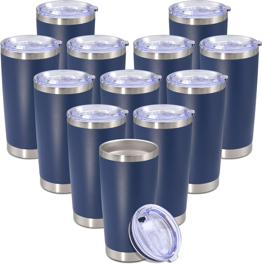 20 oz Tumbler with lid Double Wall Vacuum Insulated Tumblers Stainless Steel Coffee Mug Travel Coffee Tumbler Powder Coated Tumbler Cup Keep Hot&Cold - (Navy 12 Pack)