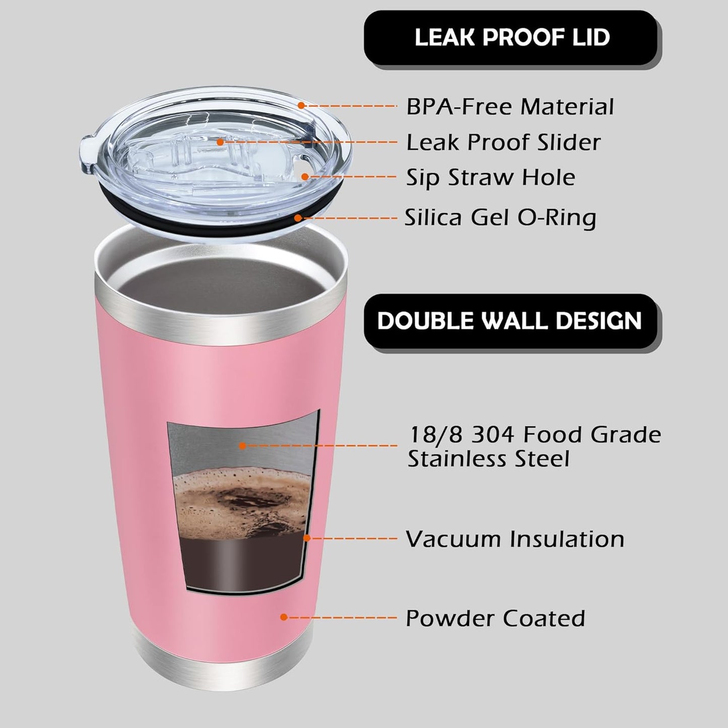 20oz Tumbler Bulk Stainless Steel Tumblers with Lid Vacuum Insulated Double Wall Travel Coffee Mug Powder Coated Tumbler Cup for Hot and Cold Drinks(Pink, 1 pack)