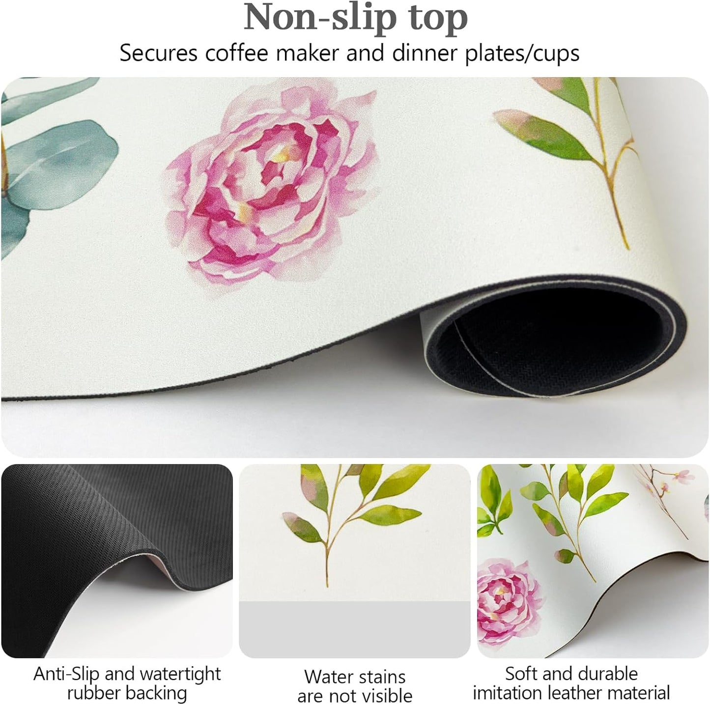 Bloss Dish Drying Mat, 12.2"x19.7" Absorbent Coffee Bar Mat with Waterproof Rubber Back, Fit Under Coffee Maker Machine/Kitchen Counter(Rose)