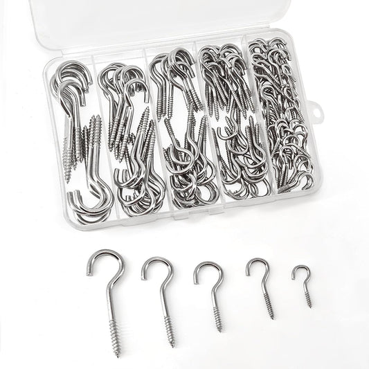 125 Pcs Screw Hooks in 5 Sizes – Cup Hooks for Hanging Plants, Mugs, Lights, and Ceiling Storage (Silver)