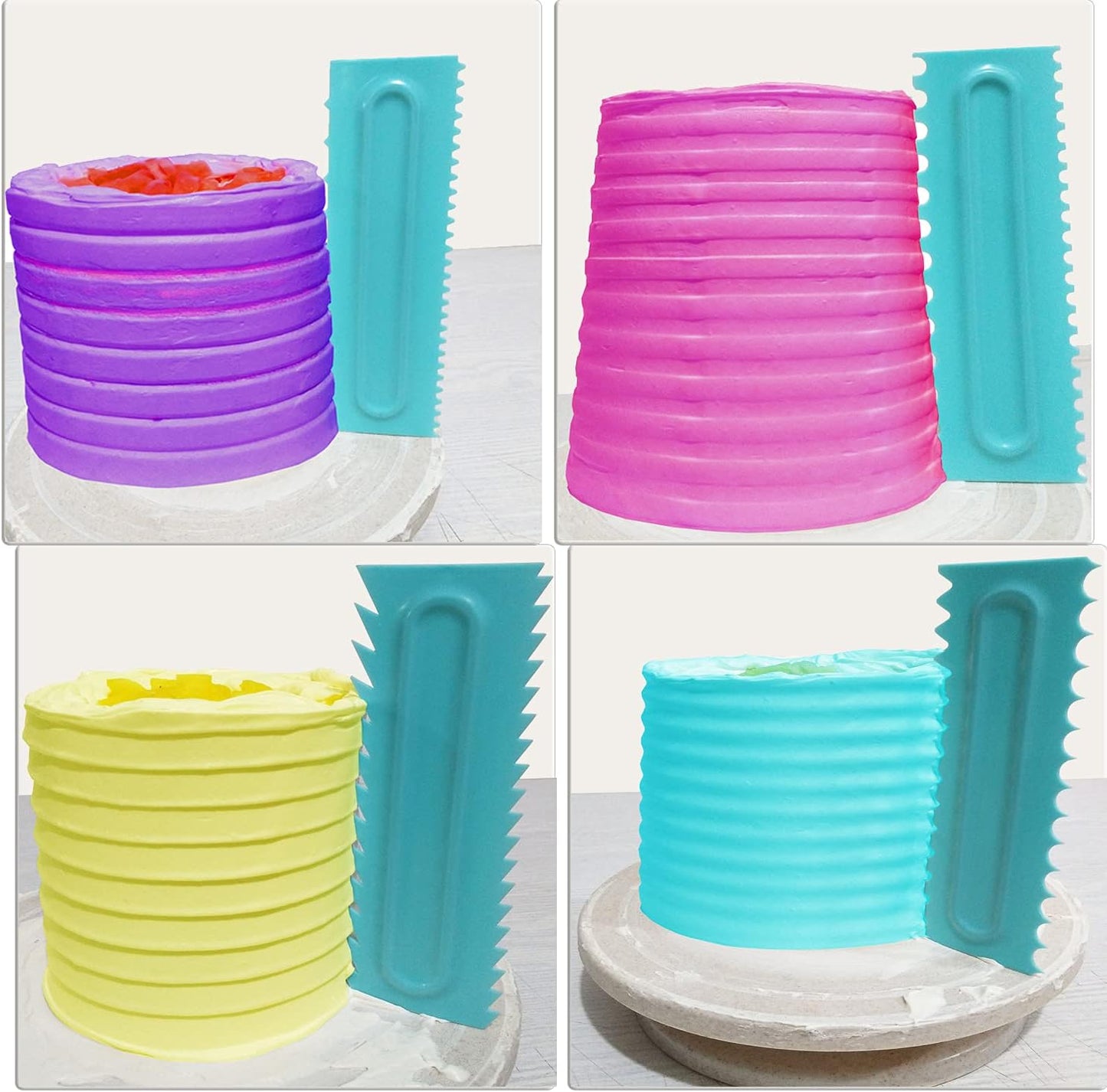 Cake Scraper set of 8 Pack Cake Edge Tools Decorating Icing Smoother Comb,Plastic Sawtooth Decorating Mousse Butter Cream Polisher-16 Design Textures-Blue