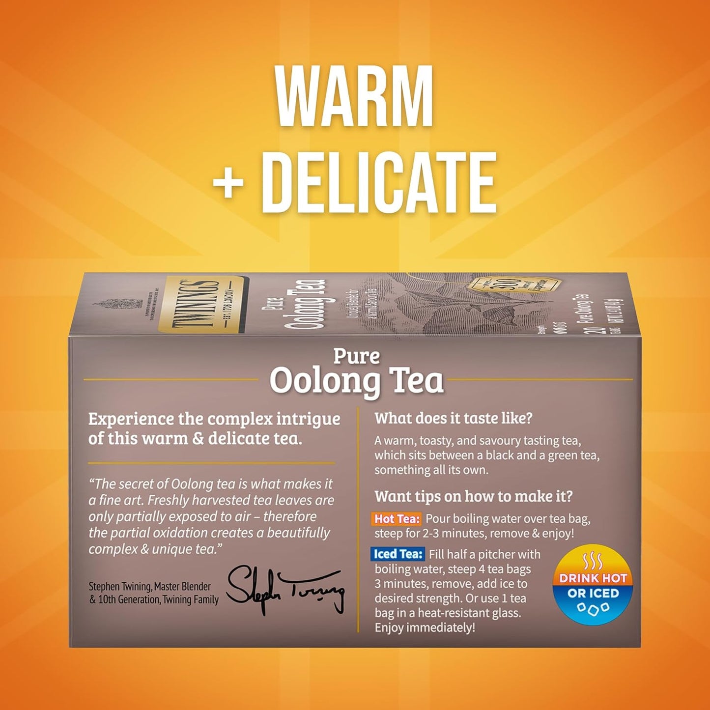 Twinings Pure Oolong Tea Individually Wrapped Bags, 20 Count (Pack of 1), Warm, Nutty Flavor & Golden Colour, Caffeinated, Enjoy Hot or Iced, 20 Teabags