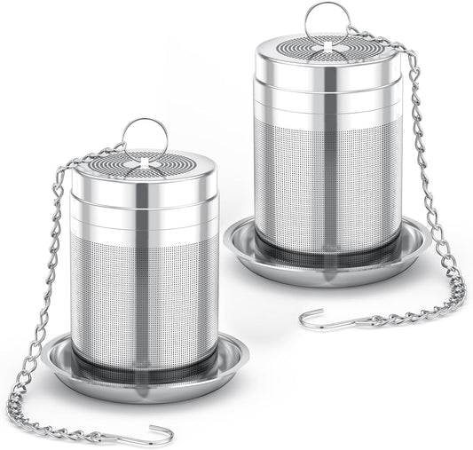House Again 2 Pack Tea Infusers, Extra Fine Mesh Tea Strainers for Loose Tea, Updated Slim Threaded Lid & 304 Stainless Steel, Loose Leaf Tea Steeper for Brew Tea Spices & Seasonings