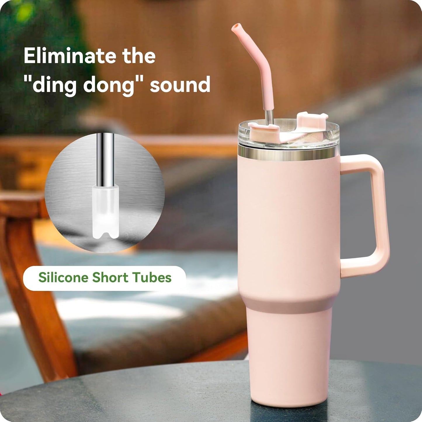 Snowfall Metal Replacement Straw for Stanley 40 OZ Cup, Long Reusable Stainless Steel Drinking Straws with Silicone Tip for Simple Modern 40 OZ Tumbler (Purplish Pink)