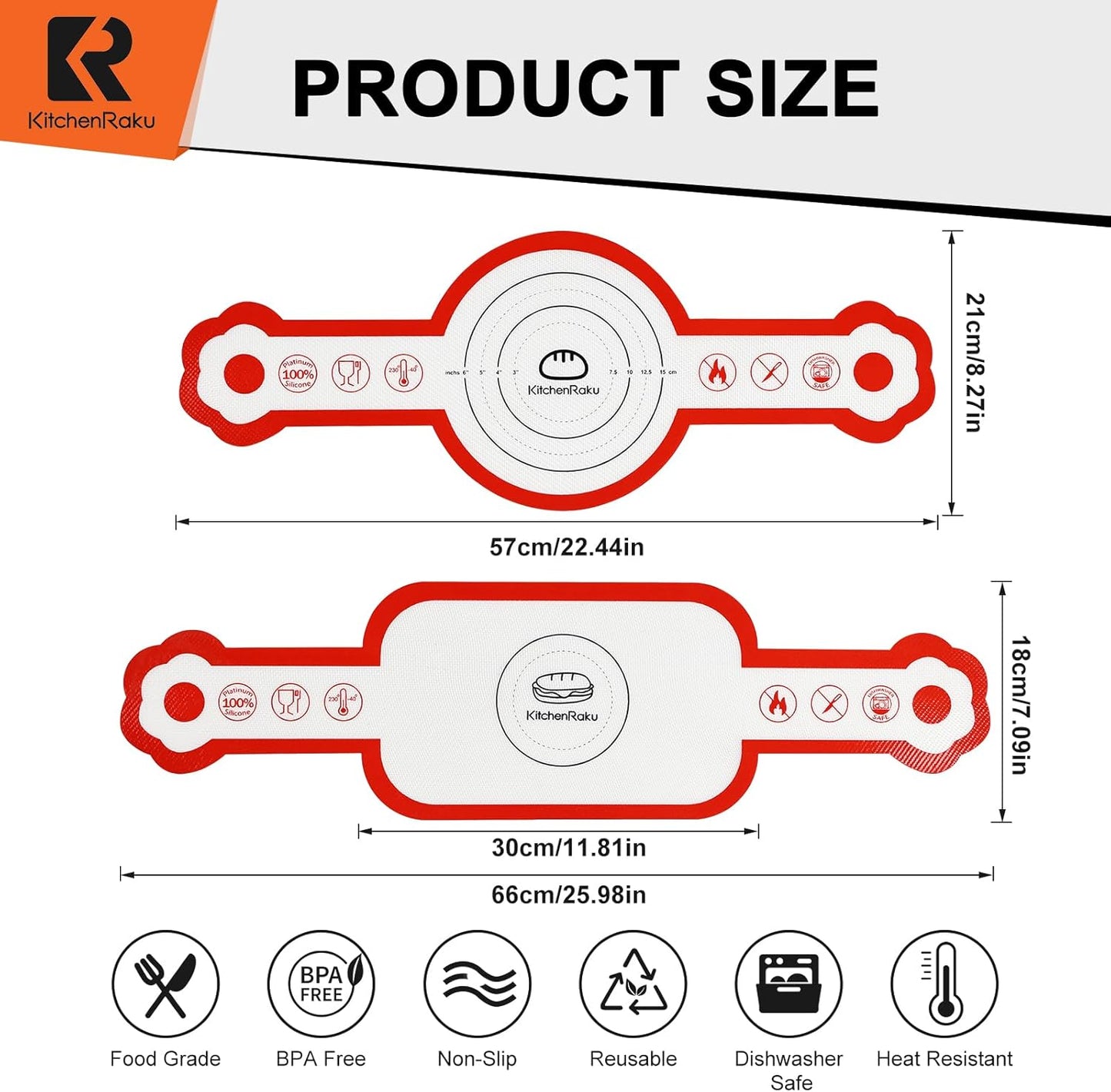 Cook's Aid 2 Pcs Silicone Bread Sling for Dutch Oven, Non-Stick Bread Baking Mat Set, Reusable Sourdough Bread Sling with Long Handles for Easier Transfer for Dough