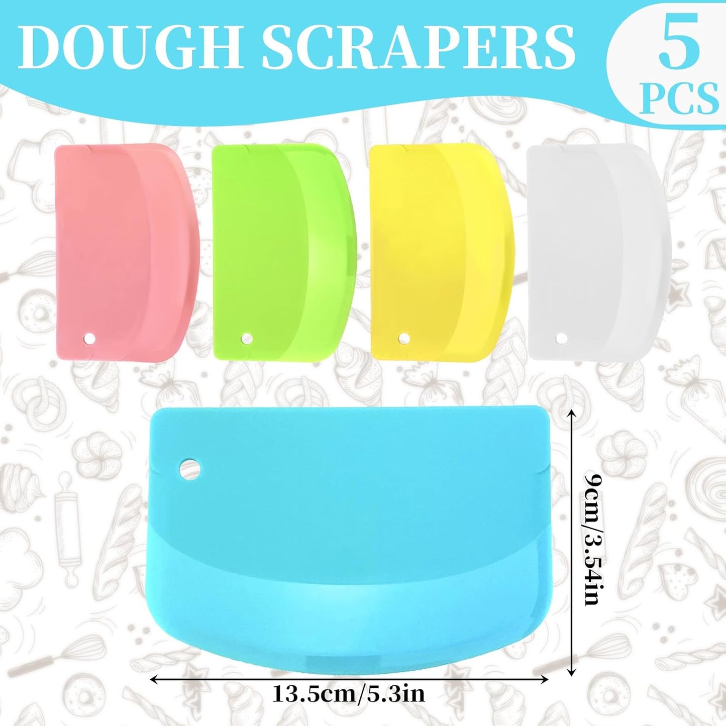 5 Pieces Food Dough Scraper Bench, 5.3 x 3.6 Inch Plastic Flexible Bowl Scraper,Food-safe Kitchen Pastry Cutter Tool for Bread Dough, Pastry, Pizza, Baking Cake (Multicolor)