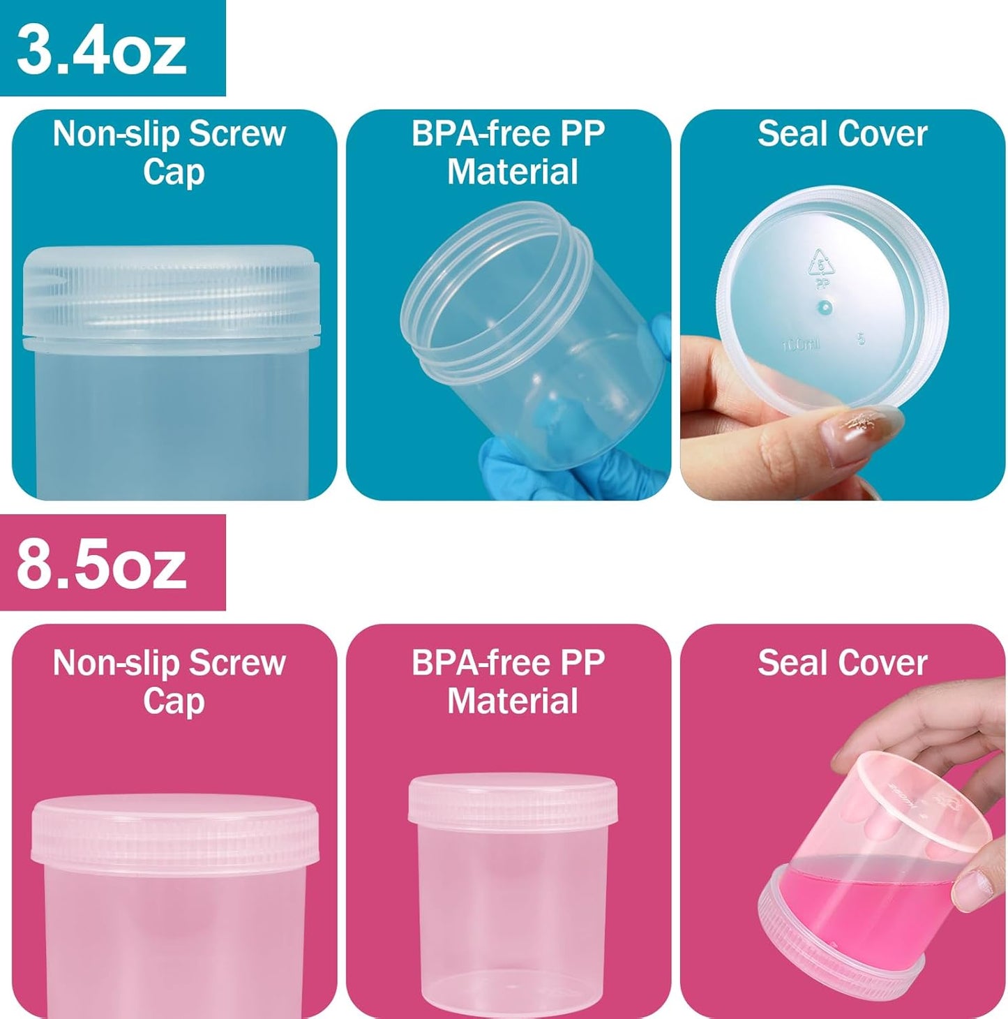 Wide Mouth Travel Containers, PP Clear Leak Proof Travel Plastic Jars with Lids for Creams Lotion Cosmetic, Jewelry Beads, Sample, Small Items Storage (4 Pcs 3.4 oz，4 Pcs 8 oz)