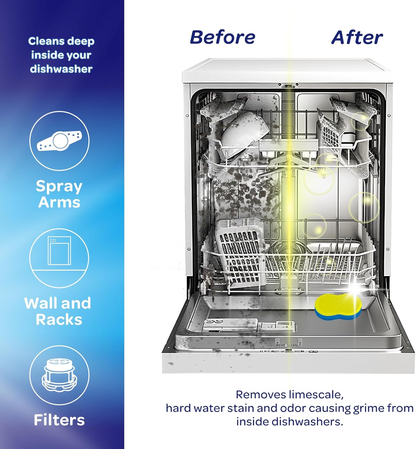 Dishwasher Cleaner and Deodorizer Tablets - Deep Clean Dishwasher Cleaner Tablets, Septic Safe, Natural Limescale Remover - Compatible with All Models (12 Pack)