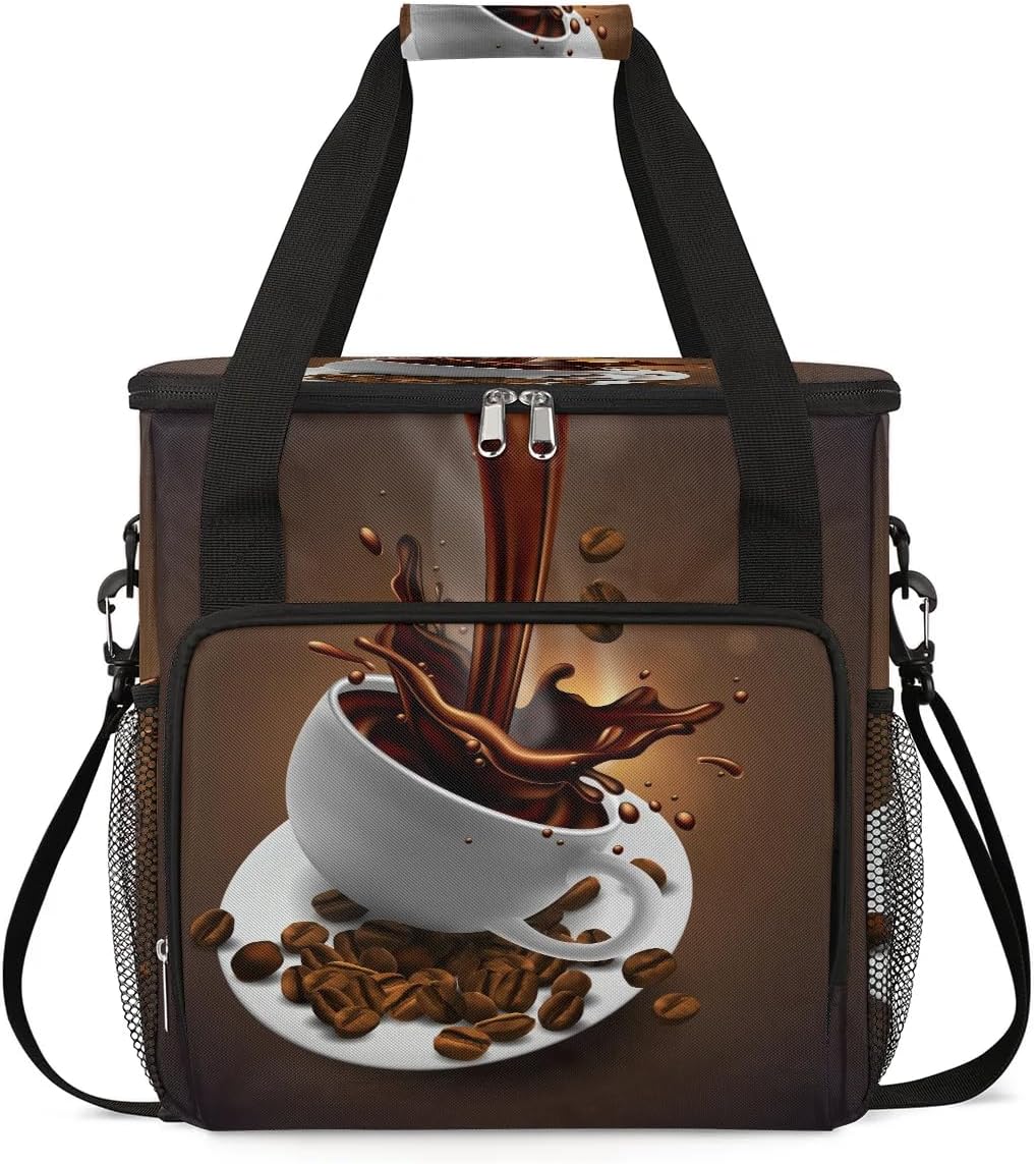 Hot Coffee Print Maker Carring Bag Coffee Travel Carrying Storage Tote Bag Compatible with Keurig K-Mini or K-Mini Plus Portable Single Serve Coffee Brewer Case for K-cup Pods