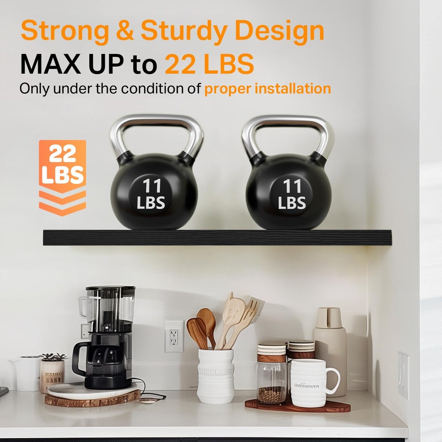 BAYKA Floating Shelves, 22.5 inch Rustic Wood Wall Mounted Shelves for Bathroom, Bedroom, Living Room, Kitchen & Office, Hanging Display Shelf with 22 lbs Capacity, for Decor, Display & Organizer