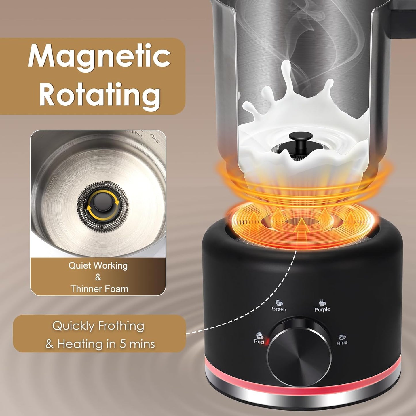 Milk Frother and Steamer, 16.9 OZ Milk Frother for Coffee, 4 in 1 Frother Separable Easy to Use and Clean, Durable Safe Silent Working for Coffee, Latte, Cappuccino Hot Chocolate, Black