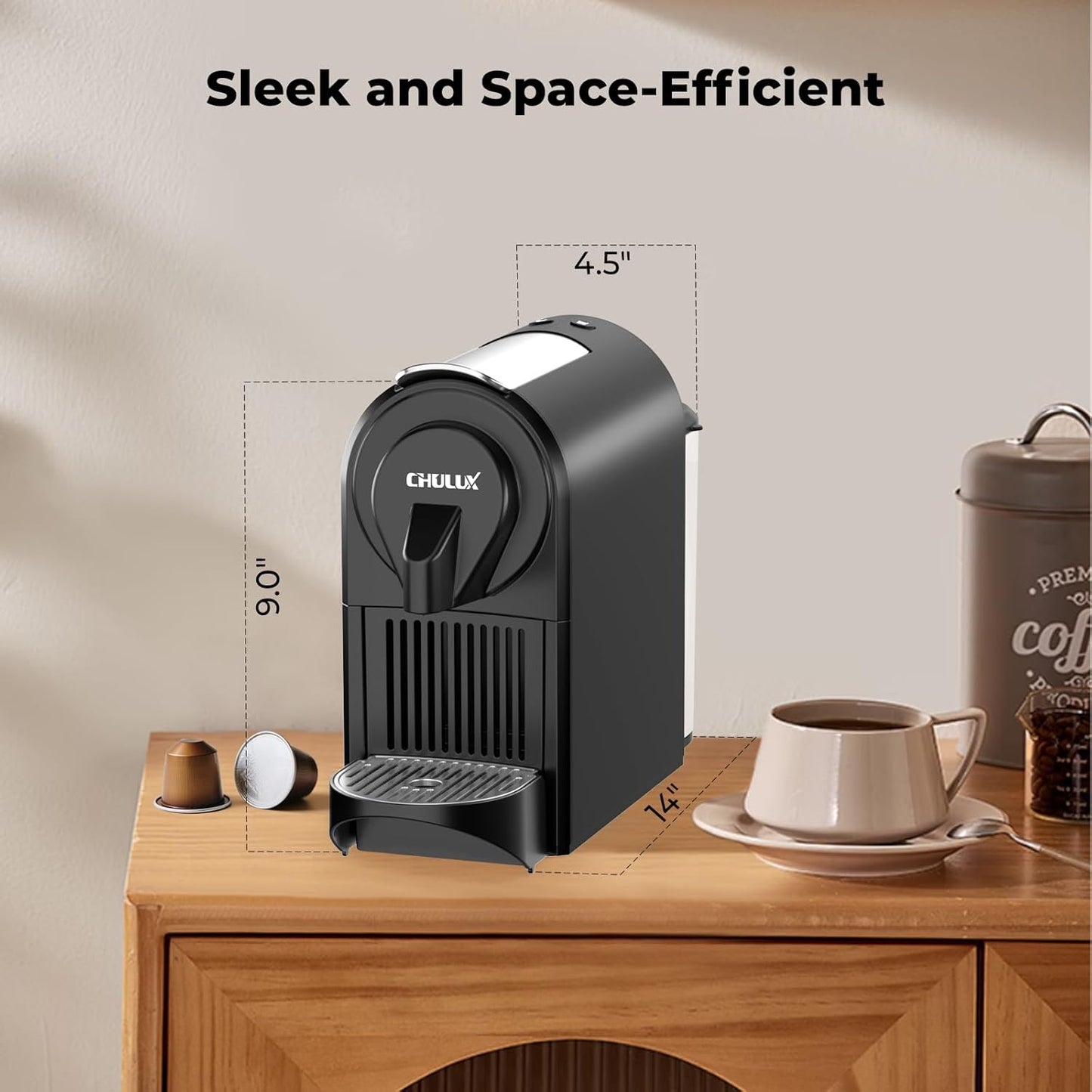 CHULUX Mini Espresso Machine, 20 Bar Single Cup Coffee Maker, Dual Brew Modes for Espresso and Lungo, 1400W Fast Brewing, Mystic Black (Upgrade Model)