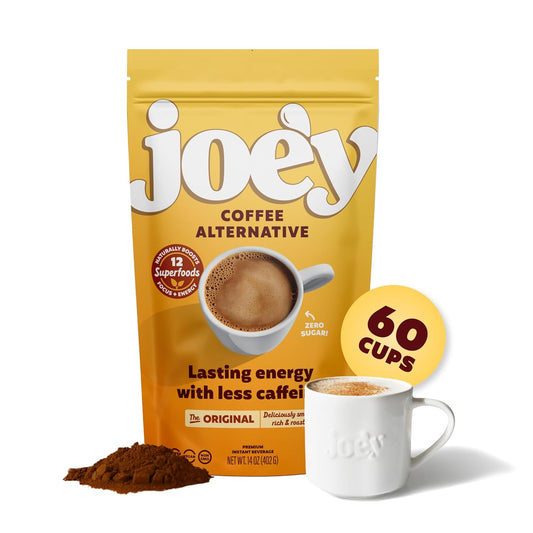 Joe'y Mushroom Coffee Alternative with Cacao and Dandelion Root, Chicory Coffee Substitute with Adaptogenic Superfoods, Vegan Gluten-Free Drink for Focus and Clean Energy without Jitters, 60 Servings