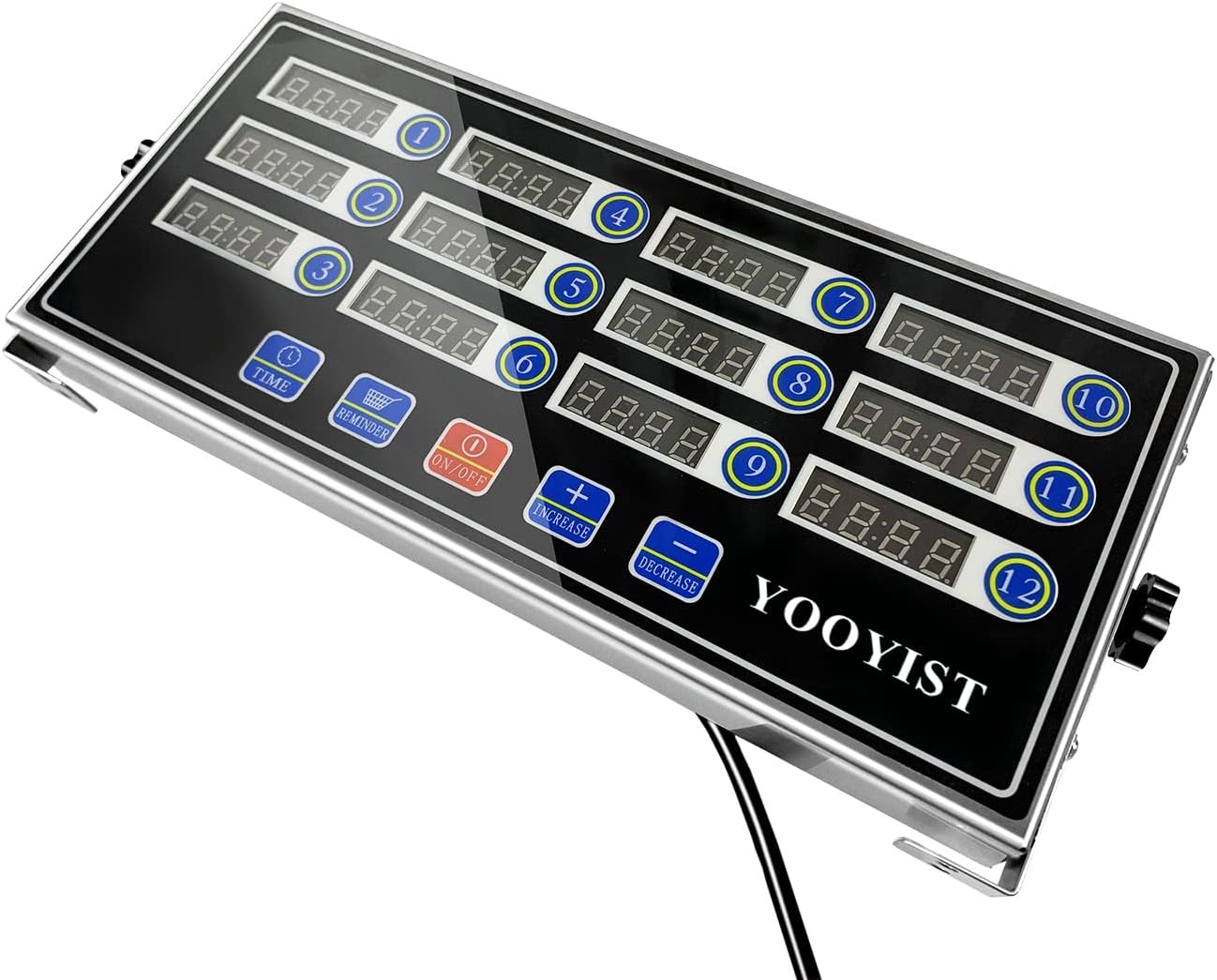 Commercial Kitchen Timers 12 Channel Stainless Steel LED Digital Timer Reminder Function, Loud Alarm, Black