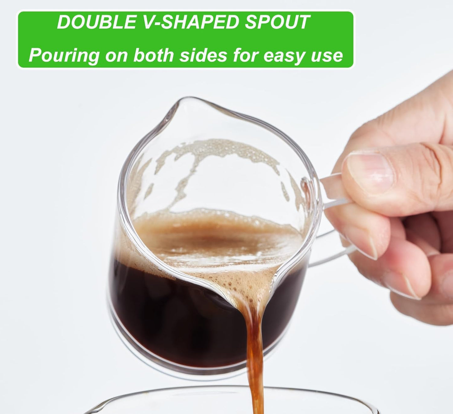 Ackers Espresso Cups Single, 4 OZ Double Spouts Cups, Milk Cup with Handle, Clear Glass