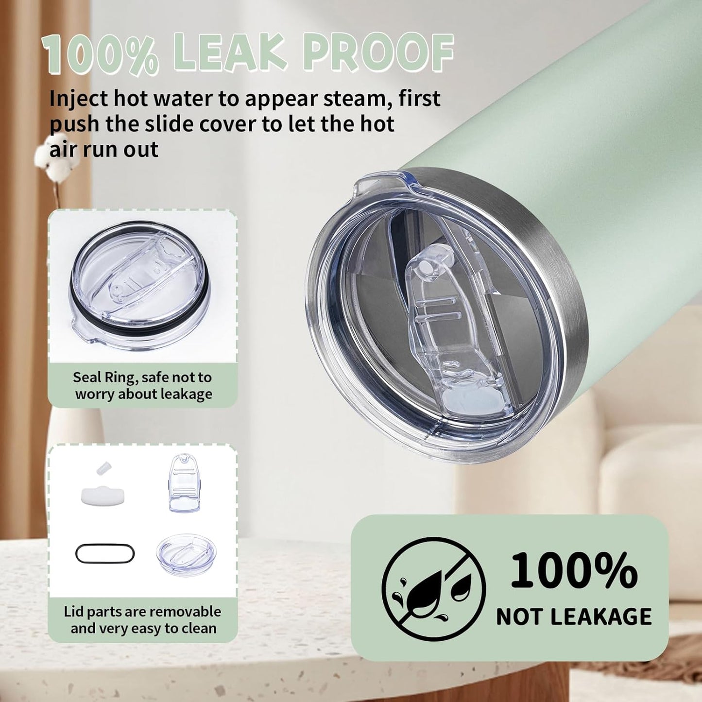 20 oz Tumbler with Lids and Straws, Stainless Steel Insulated Coffee Tumbler, Double Wall Vacuum Insulated Travel Mug Cup, Leakproof Thermal Coffee Cup for Hot and Cold Drinks (green tea)