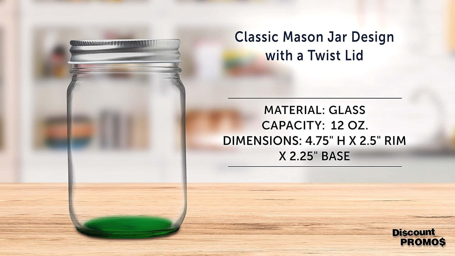 DISCOUNT PROMOS 10 Decorating Mason Jars Set, 12 oz. - Canning, Aluminum Lid - Green