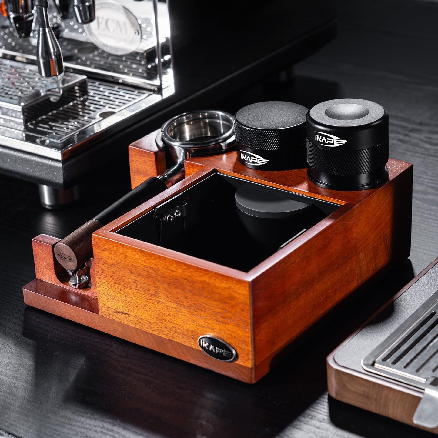 IKAPE 58MM Espresso Tamper, New Wooden Handle Design，Premium Barista Coffee Calibrated Tamper with Spring Loaded, 100% Stainless Steel Tamper Compatible with All 58MM Bottomless Portafilter