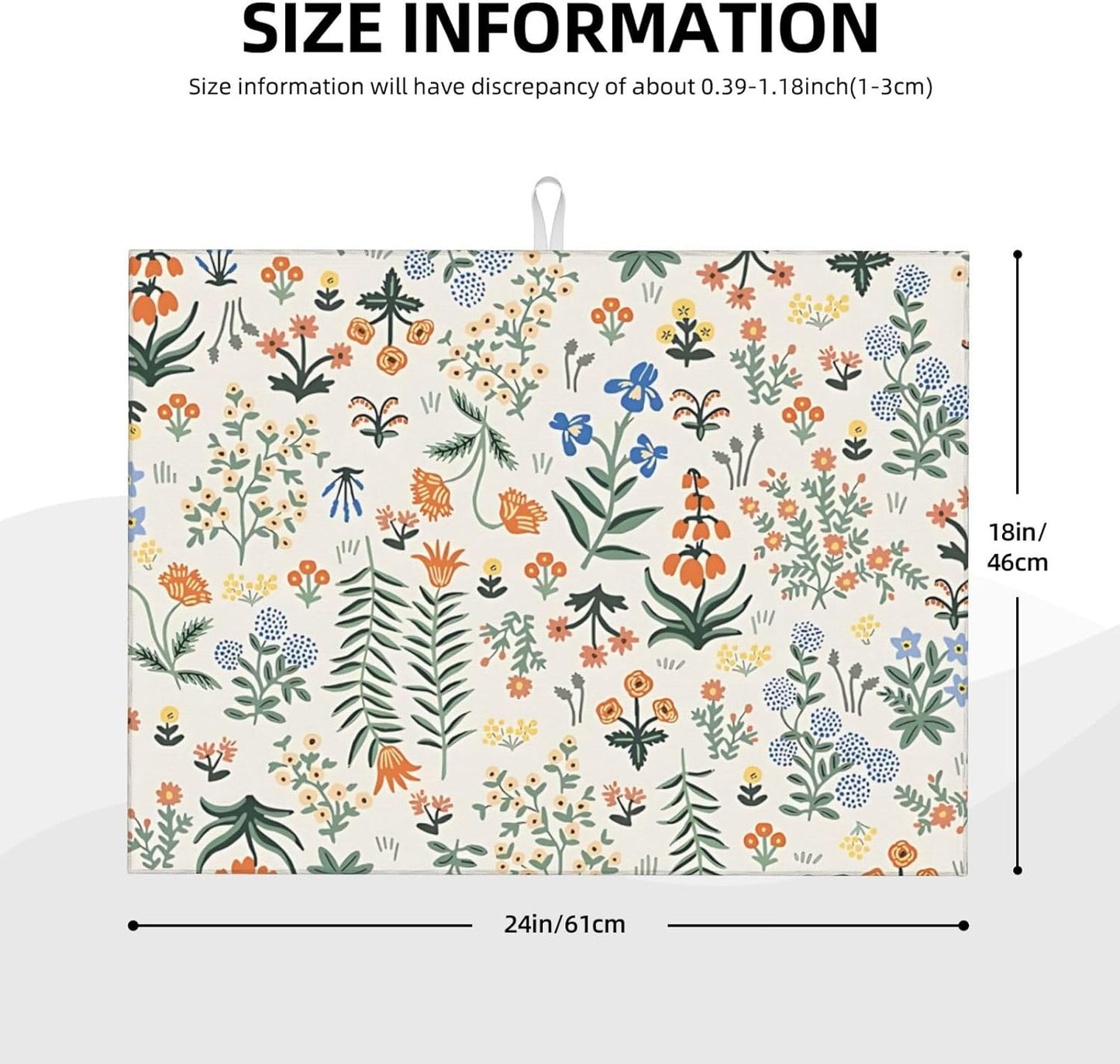 2Pcs Dish Drying Mats Faucet Mats Sets Large Size Coffee Mats Sink Faucet Mat Splash Guard for Kitchen Counter Bathroom Sink Coffee Bar Kitchen Decor (Wildflowers 2, 18"x24" 15" x 5.5"Set)