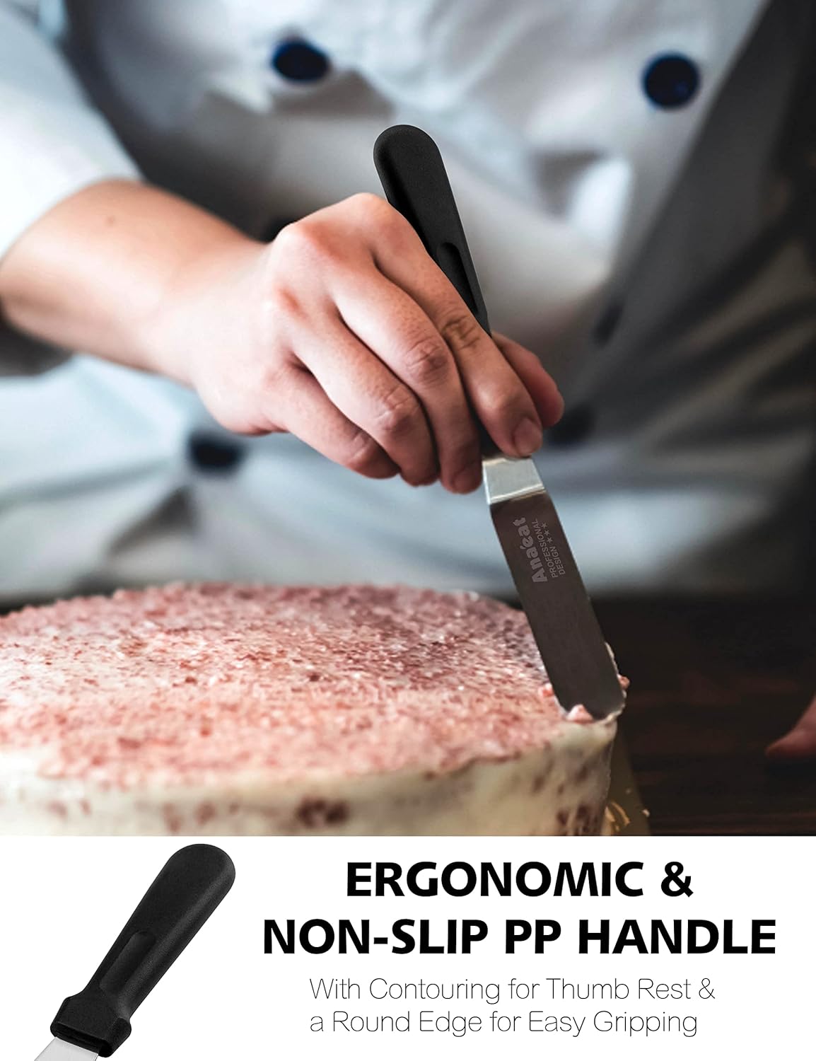 Anaeat Icing Spatulas, Set of 3 Professional Cake Angled Offset Spatula with 4", 6", 8" Stainless Steel Blades - Thickened Frosting Knife with Plastic Handle for Cake Decorating, Pastry & Baking