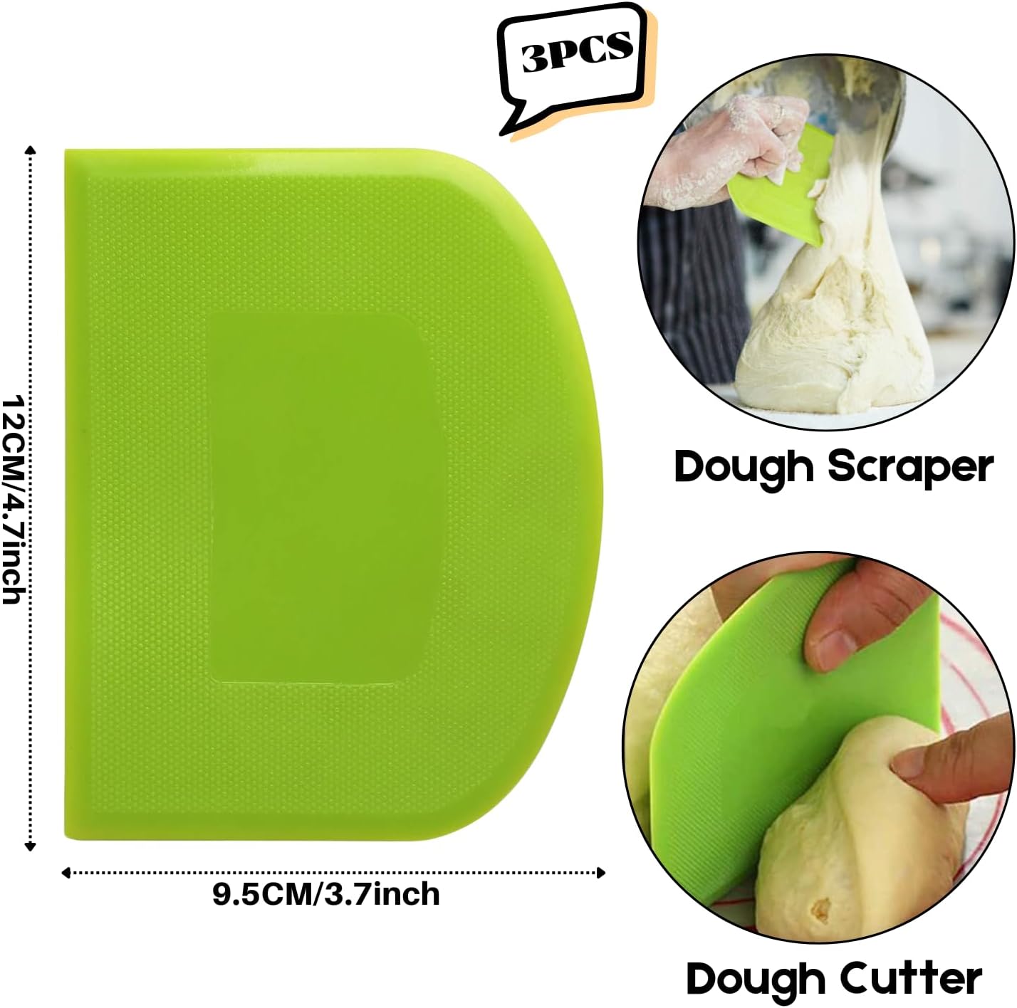 SURDOCA Dough Scraper Bench Scraper - 3P 4.7x3.7" Plastic Flexible Bowl Scraper, Sharp Edge & Angles Cake Scraper. Non-Slip Bakeware Decorating Tools Sculpting & Modeling Tools - Yellow+Blue+Yellow