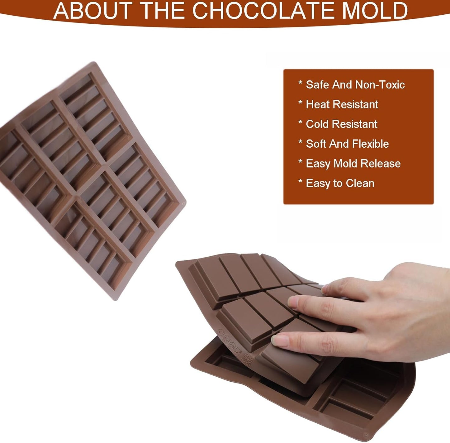 Dubai Chocolate Mold-Non-Stick Chocolate Bar Mold, Food Grade Silicone Deep Mold for Chocolate Stuffed Bar,Candy, Snacks,DIY Treats & Homemade Gifts (5 Snap)