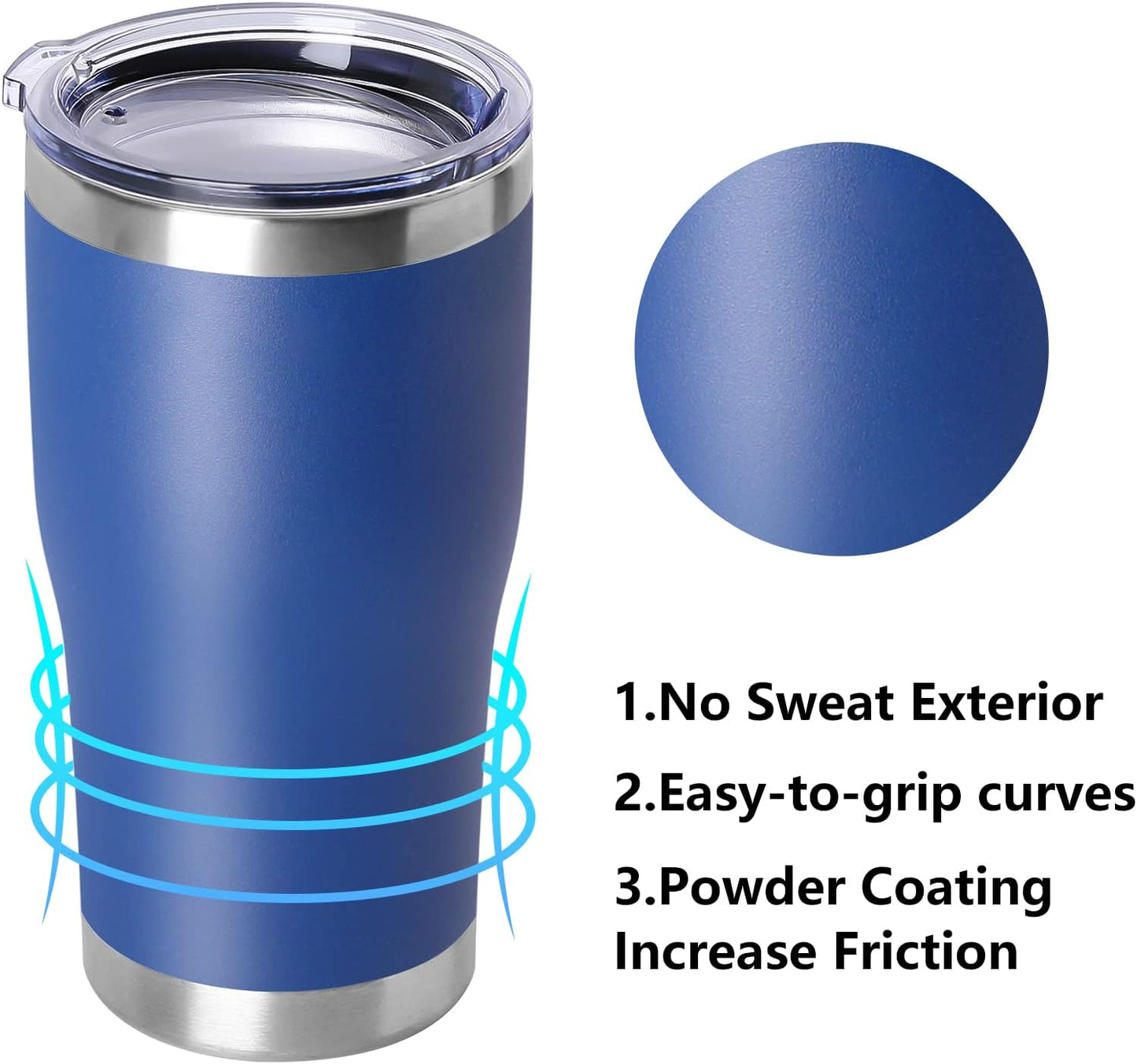 DOMICARE 20oz Tumbler with Lid Stainless Steel Tumblers Bulk, Double Wall Vacuum Insulated Coffee Travel Mug Powder Coated Tumbler, 8 Pack Dark Blue