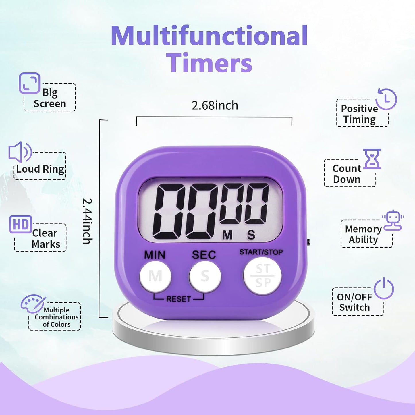 4 Pack Purple Digital Kitchen Timer Magnetic Digital Timer with Big Display Loud Ring Cooking Timers for Cooking, Game, Gym, Break Time, Classroom (4, Pruple)