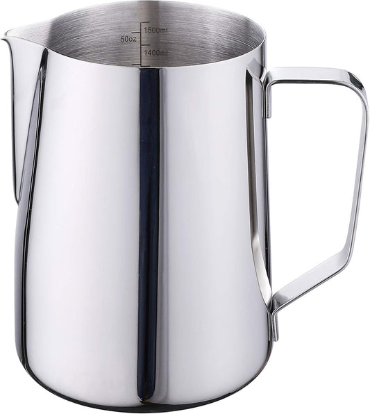 1500ml/50oz Stainless Steel Milk Frothing Pitcher for Coffee, Cappuccino, Latte Art