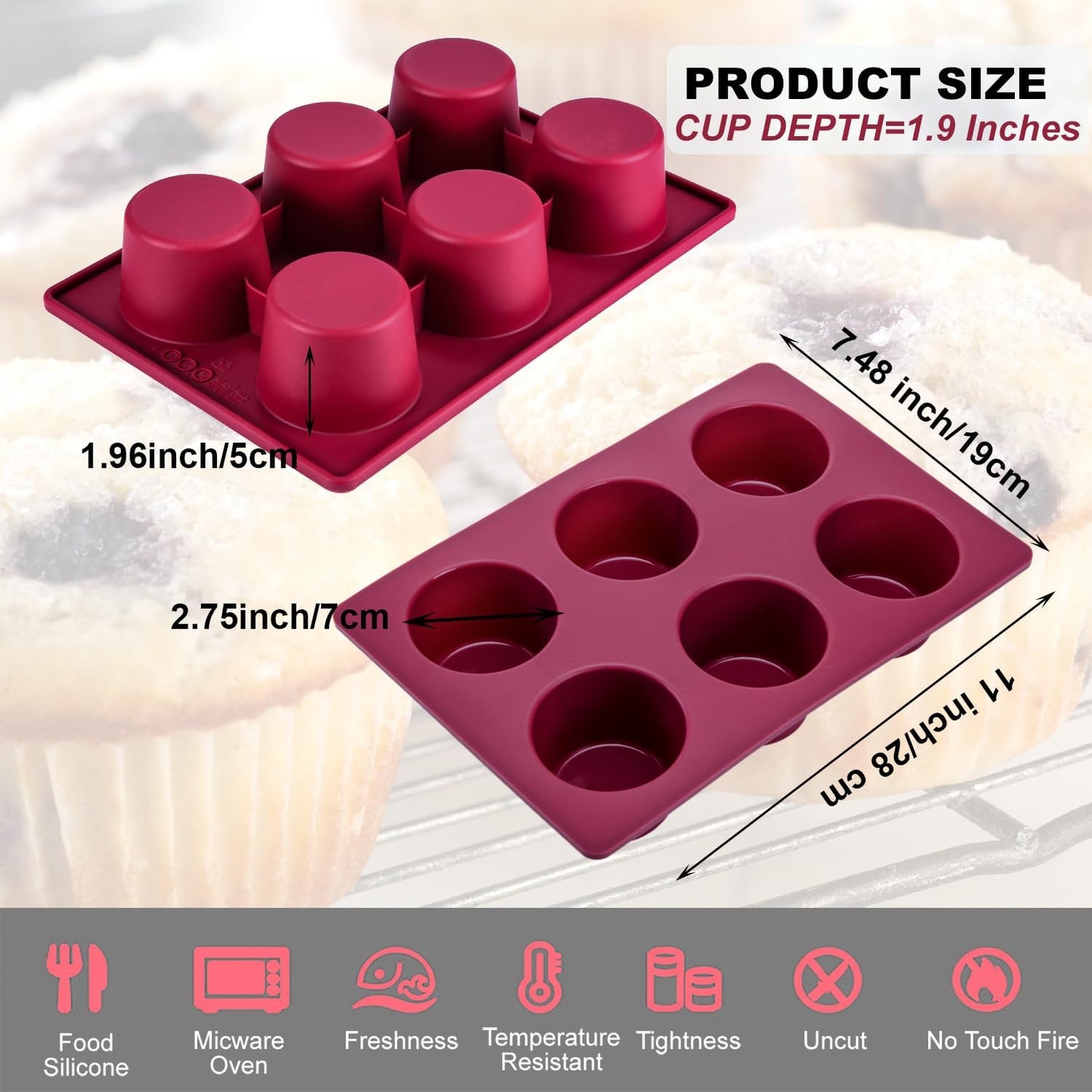 Silicone Muffin Pan 1 Pack, 6-Cavity Chocolate Molds Silicone, Nonstick BPA Free Silicone Baking Molds, Dishwasher & Microwave Safe Muffin Tin, Easy To Use and Clean Candy Molds