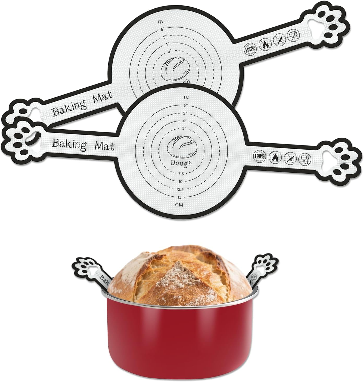 2-Pack Silicone Bread Sling for Dutch Oven – Fits 4–7 Qt Round Dutch Ovens – Heat Resistant Baking Mat with Handles, 0.7mm Thick, Oven Safe up to 446°F