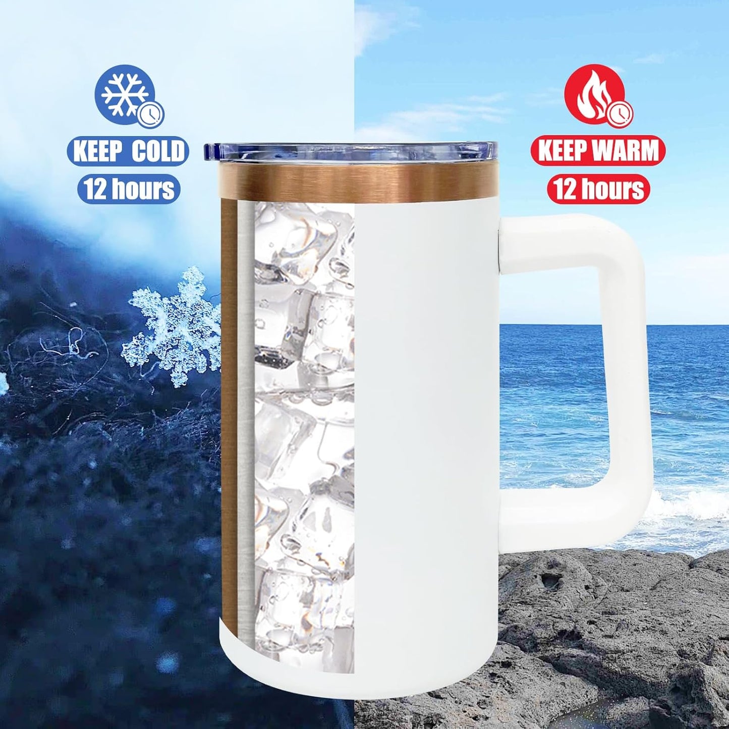 20 oz Insulated Coffee Mug with Lid, 4 Pack Stainless Steel Coffee Tumbler Bulk, Double Wall Vacuum Travel Mug with Handle, Leakproof Powder Coated Coffee Cups for Hot and Cold Drinks (White,4 pack)