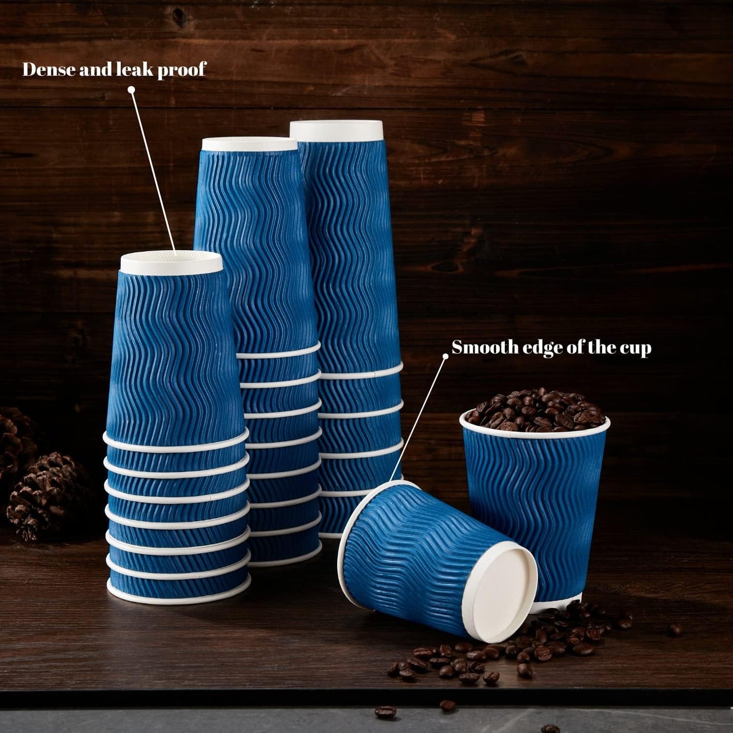 Lamosi 16 oz Coffee Cups - 90 Pack, Disposable Insulated Corrugated Paper Cups 16oz, Kraft Ripple Wall Cups for Hot Beverage or Cold Drinks (Navy)
