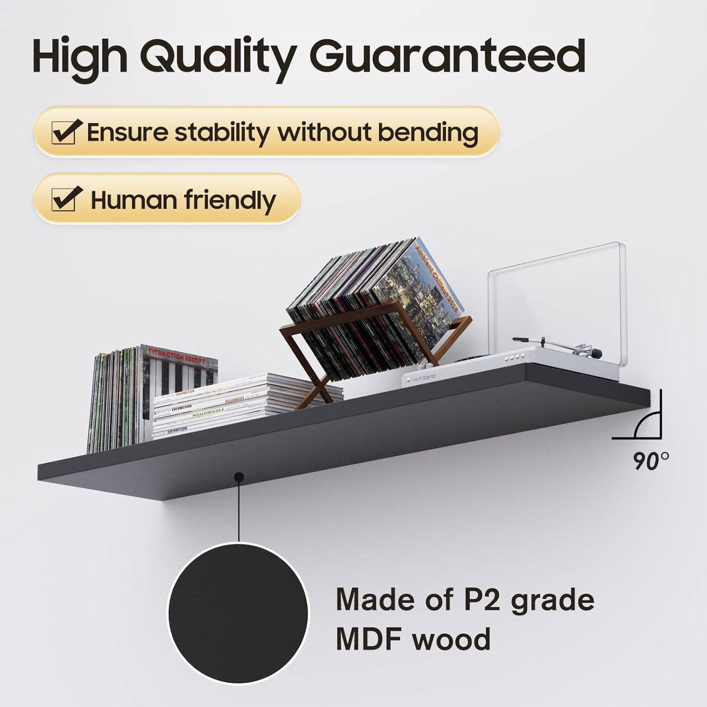 Wall Shelf Set of 3,Dark Wood Floating Shelves 36 in W x 10 in D x 1 in H, Wooden Floating Wall Shelf with Invisible Brackets for Living Room/Bedroom/Bathroom/Kitchen Storage and Decor