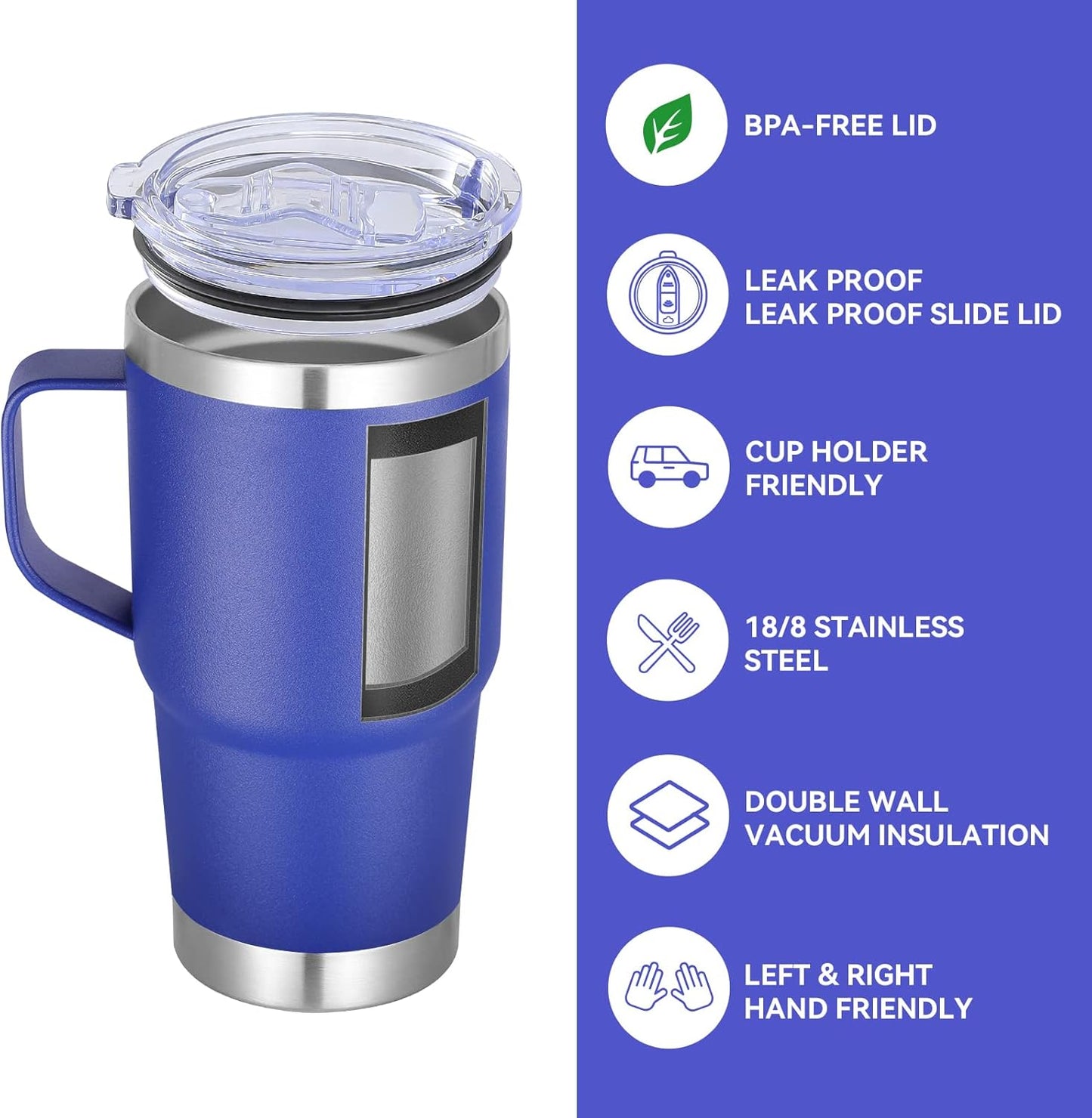 VEGOND 20 oz Tumbler Bulk with Handle Lid and Straw, Stainless Steel Insulated Travel Coffee Mug Set, Spill Proof Double Wall Metal Tumblers Cups, Powder Color Royal Blue 12 Pack