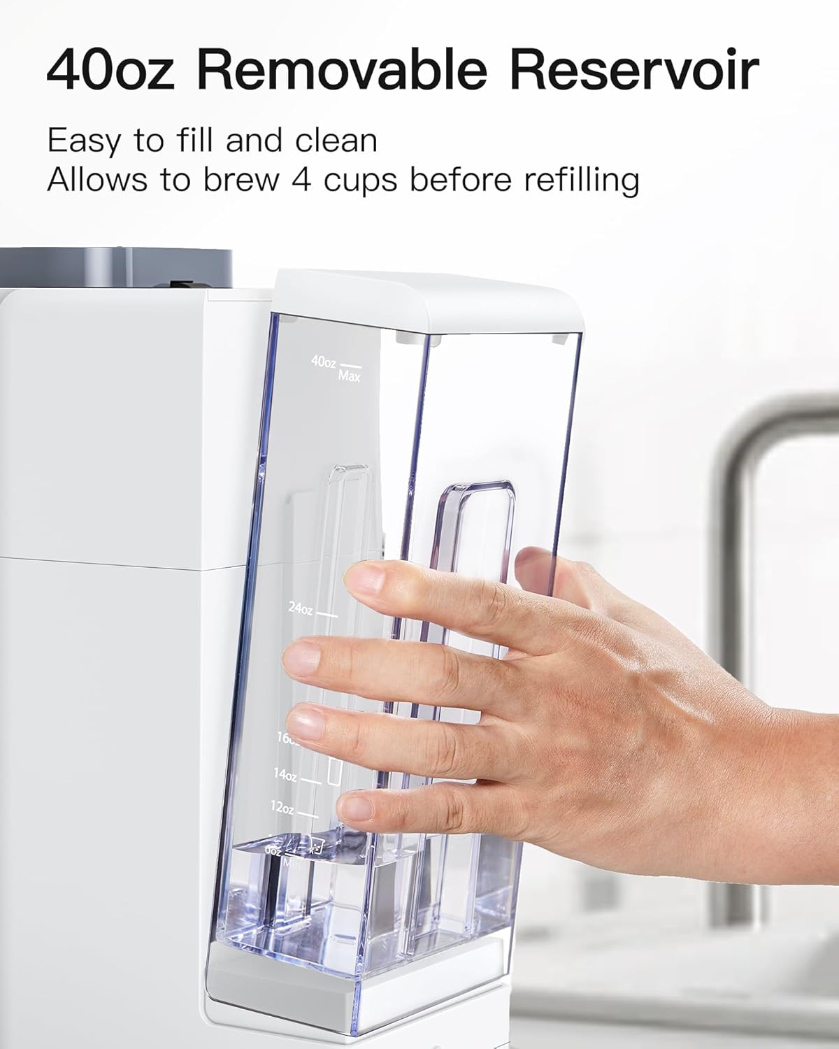 Single Serve Hot & Iced Coffee Maker with Strong Brew, 40oz Removable Reservoir, 6 Brew Sizes, Compatible with K Cup and Grounds, Compact for Home, Office, RV and Dorm, White (2.0 Version)