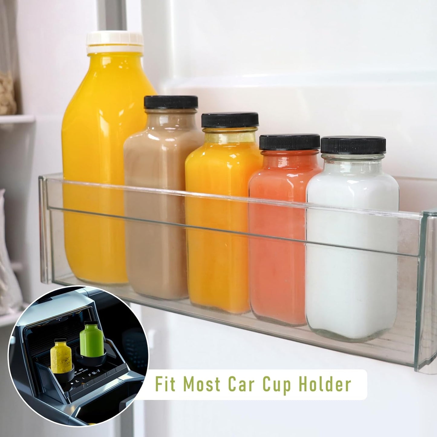 SZUAH 8 oz Glass Juice Bottles with Lids 6 Pack,Reusable Water Bottle,Juicing Bottles for Smoothies, Milk, Storage, Small and portable(240ml，Set of 6)