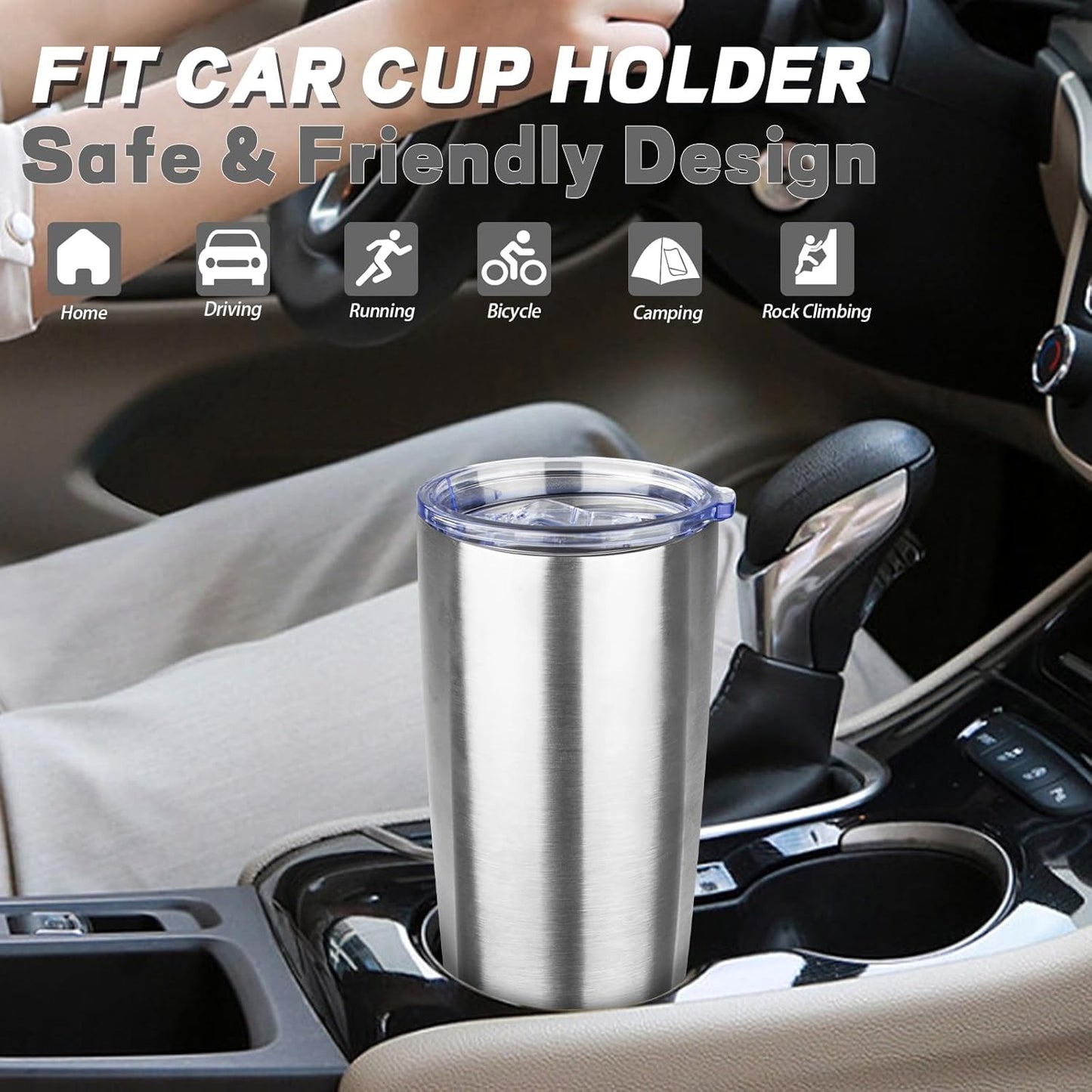 20 oz Tumbler with Lids and Straws, Stainless Steel Insulated Coffee Tumbler, Double Wall Vacuum Insulated Travel Mug Cup, Leakproof Thermal Coffee Cup for Hot and Cold Drinks (Silver)