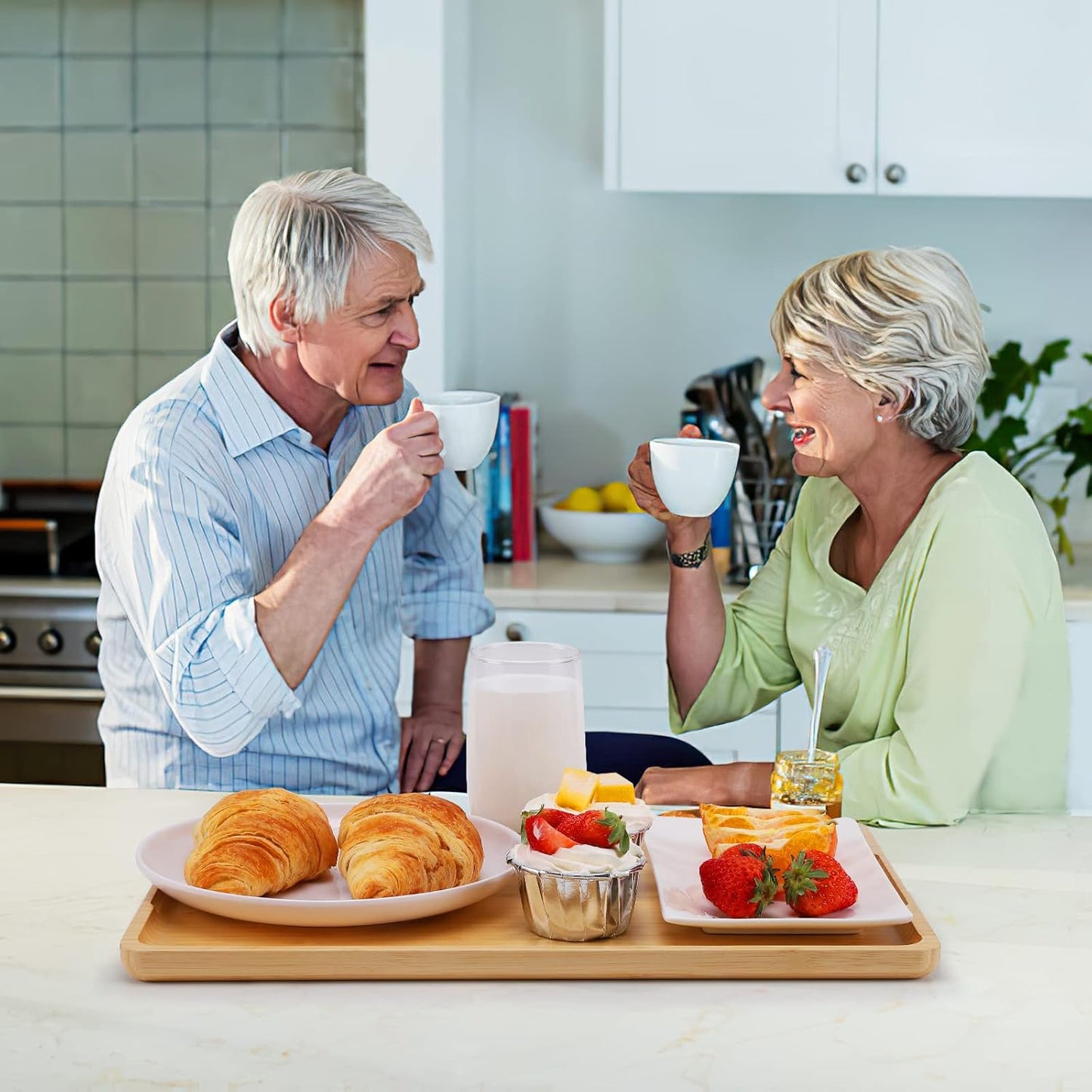 Bamboo Serving Tray with Handles – Premium 15”x10” Lightweight Bamboo Tray for Breakfast in Bed, Coffee Table, BBQ, Kitchen, Ottoman & Party – Perfect for Lap, Couch & Gifting
