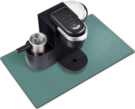 Coffee Dish Drying Mat,Coffee Bar Machine Decor Accessories,coffee maker mat for countertops,Absorbent Pad,Washable kitchen counter mat,Reversible Microfiber Fitted countertop cushions(bean green)