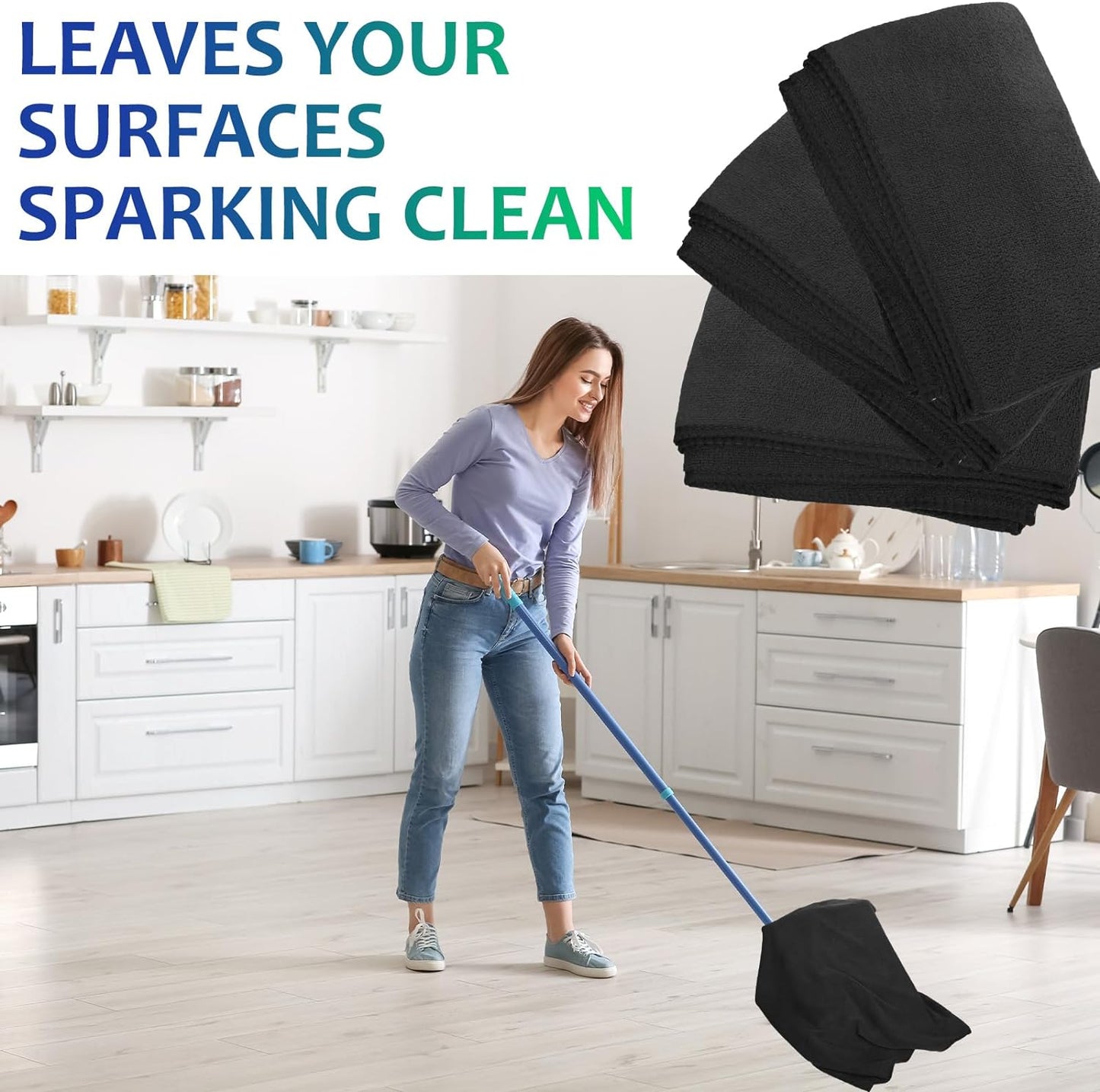 Newwiee 3 Pcs Extra Large Microfiber Cleaning Cloth 30" x 20" Washable Reusable Microfiber Towel Streak Free Lint Free Cloth for Cleaning Home Glass Office Window Bathrooms (Black)
