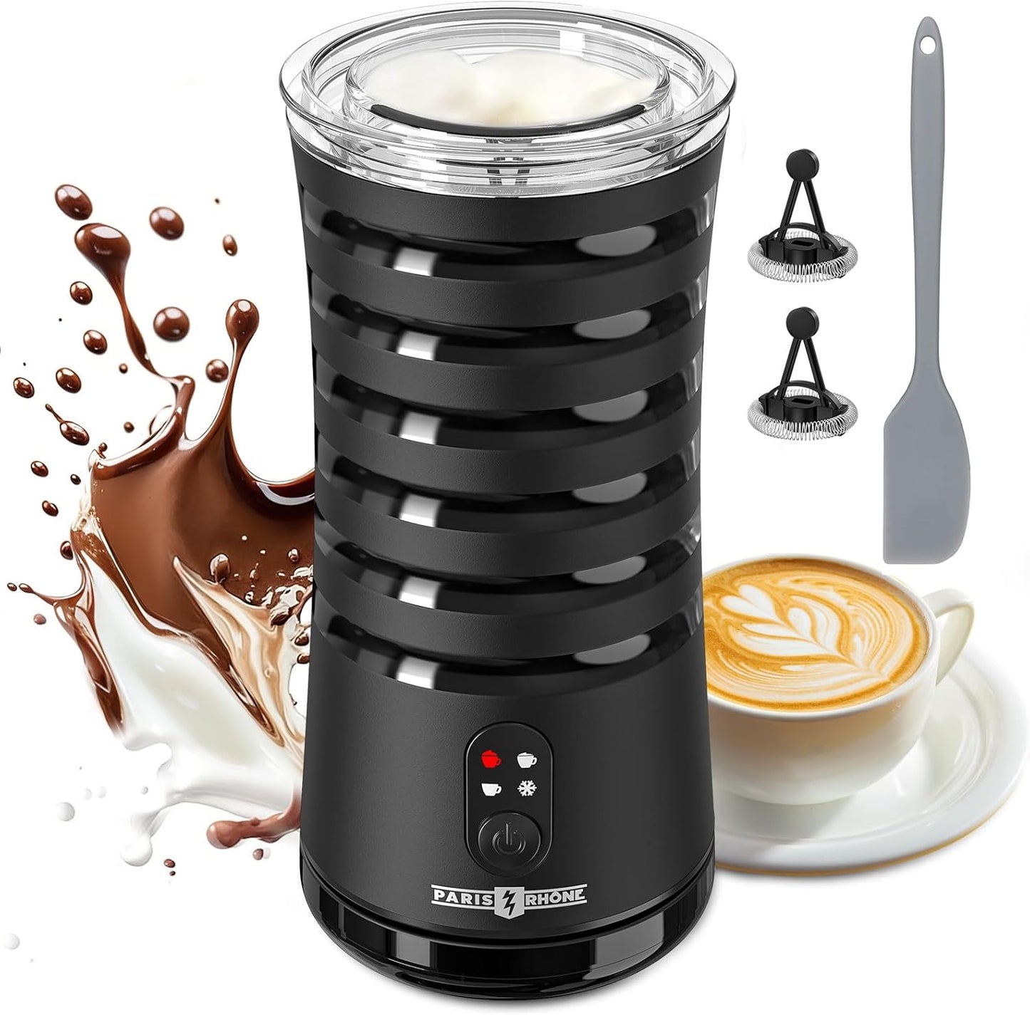 Paris Rhône Milk Frother, 4-in-1 Milk Steamer and Frother, Hot & Cold Foam Milk Warmer with Temperature Control, Auto Shut-Off Frothers for Coffee, Latte, Cappuccino, Macchiato