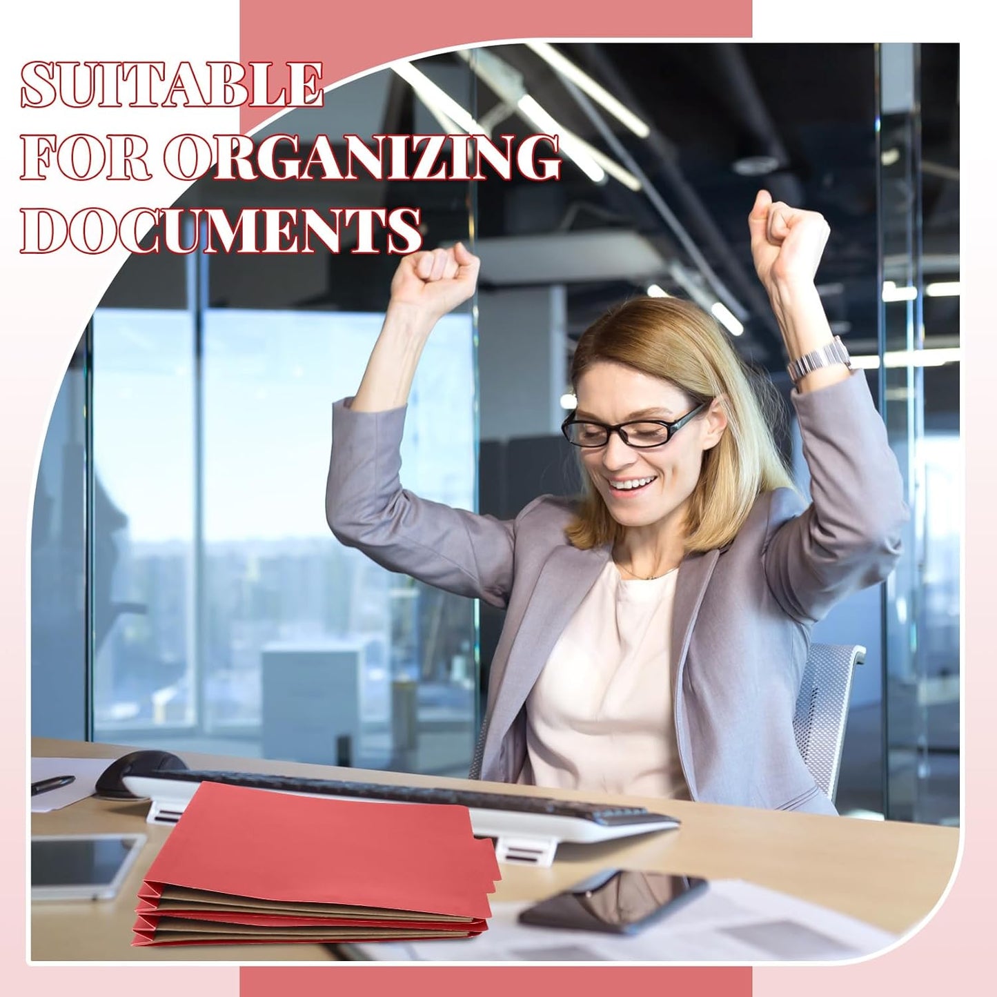 12 Pcs Classification Folders Letter Size, Back to School Supply for Teacher, Student, 2 Pocket Dividers Pressboard File Folder Bulk with 2 Fasteners, 2 in Expanding File Organizer (Red)