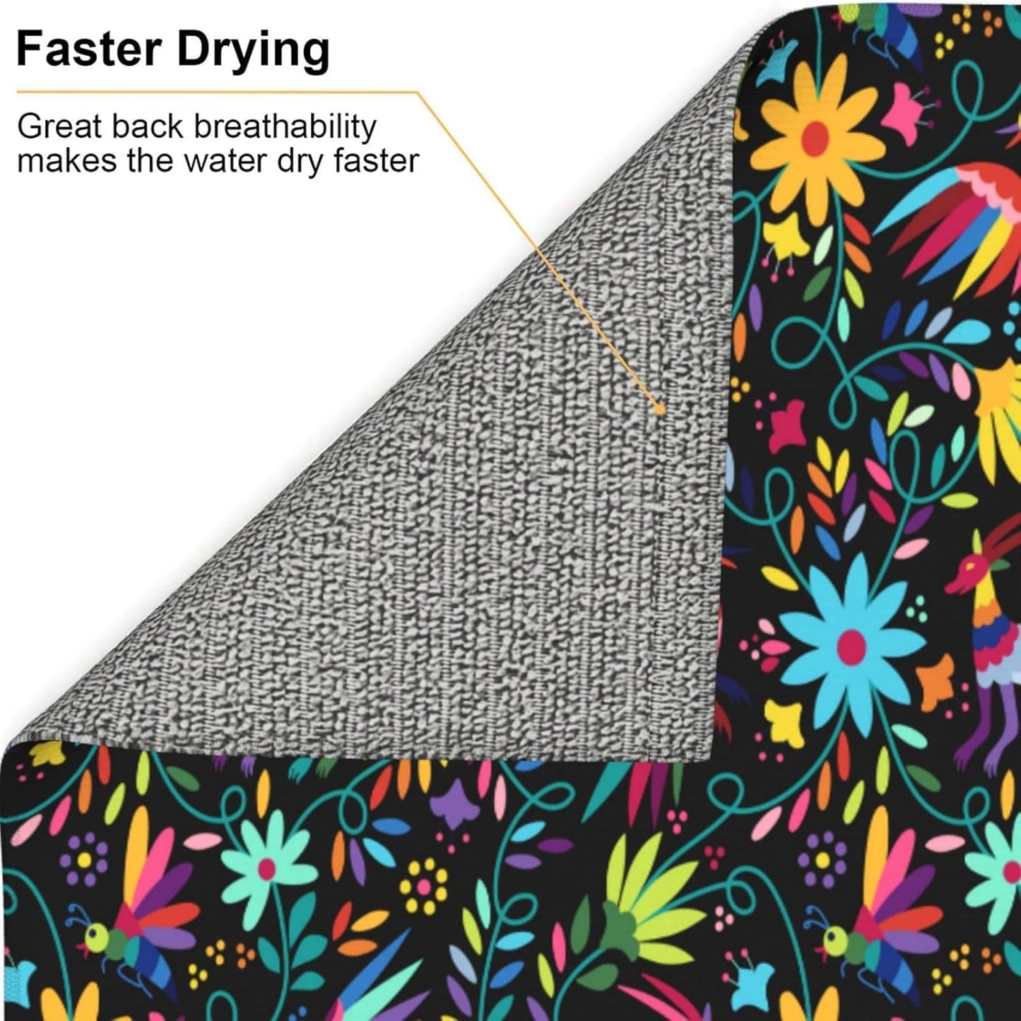 Mexican Folk Art Otomi Dish Drying Mats for Kitchen Counter, Absorbent Microfiber Washable Drying Pad, Decorative Cute Kitchen Mat for Sink & Dining Area, Gifts for Christmas, Home Decor, 16x18 inch