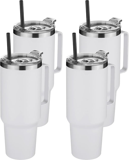 HASLE OUTFITTERS 40 oz Stainless Steel Tumbler with Handle, Vacuum Insulated Tumblers Bulk, Reusable Double Wall Travel Coffee Mug, Durable Powder Coated Water Bottles(White, 4)