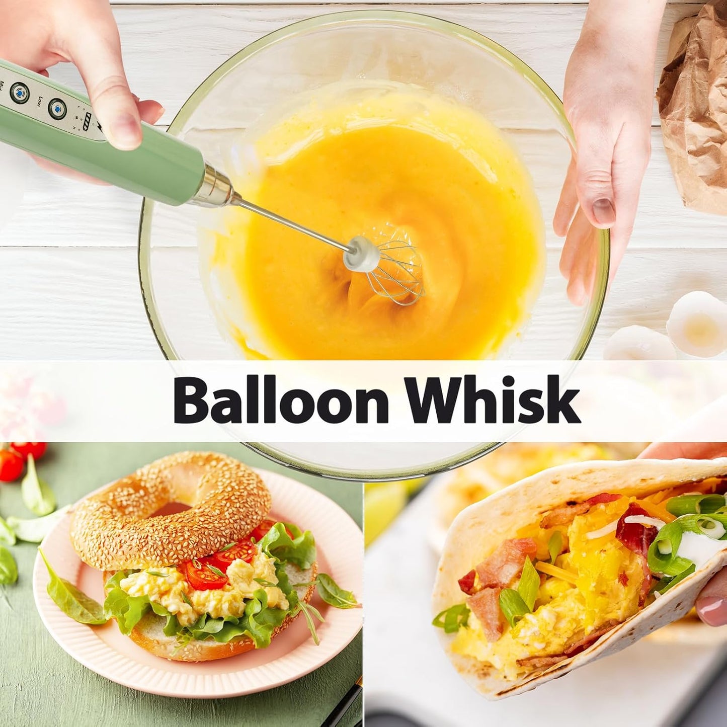 Milk Frother with Stand Rechargeable-Handheld Coffee Frother with 3 Stainless Whisks 3 Speed Adjustable, Electric Whisk Drink Mixer, Foam Maker Blender for Matcha Latte Cappuccino Chocolate